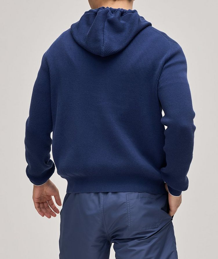 Cotton Rib Knit Zip-Up Hooded Sweater image 3