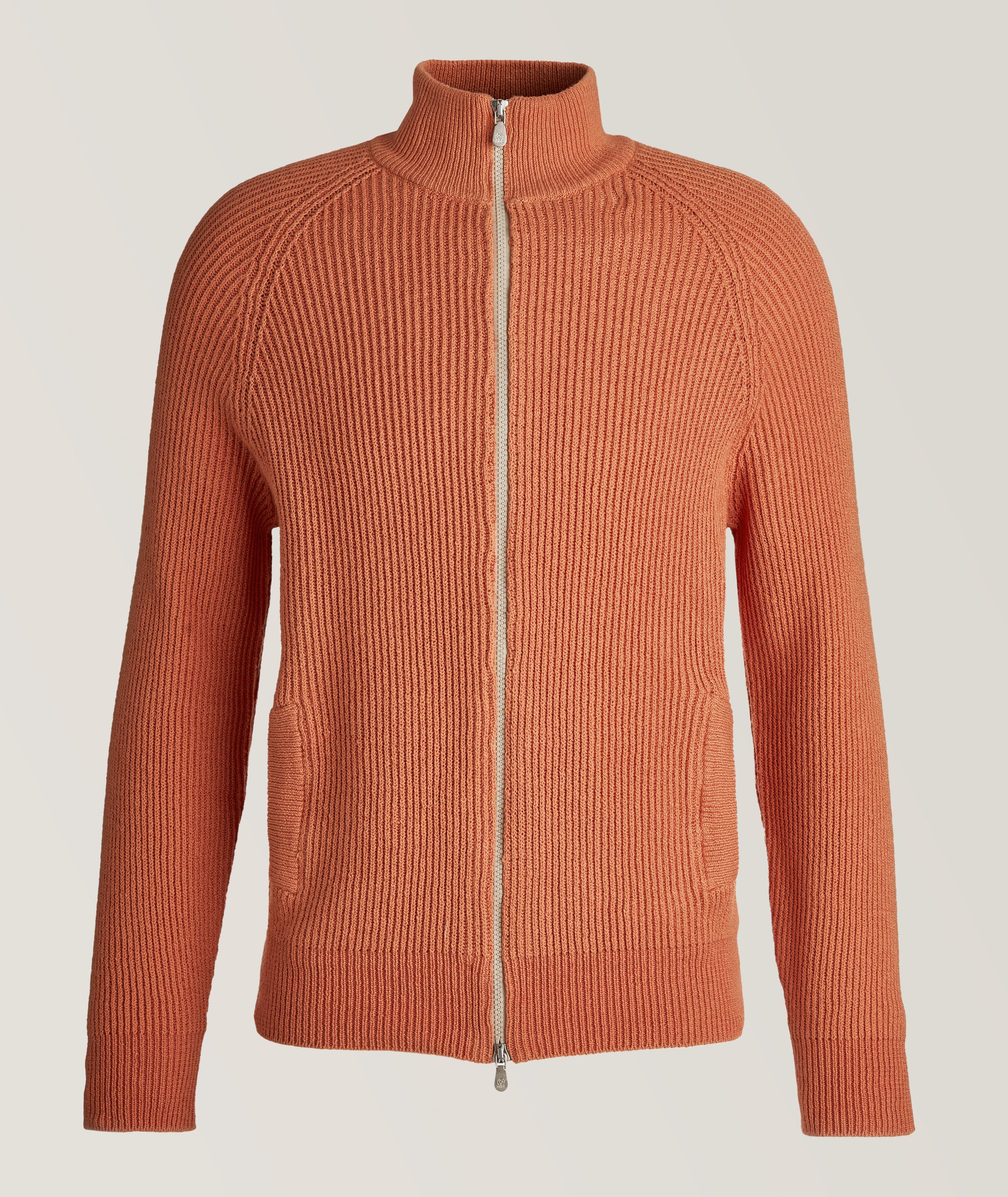 Cardigan en tricot côtelé de coton à glissière image 0