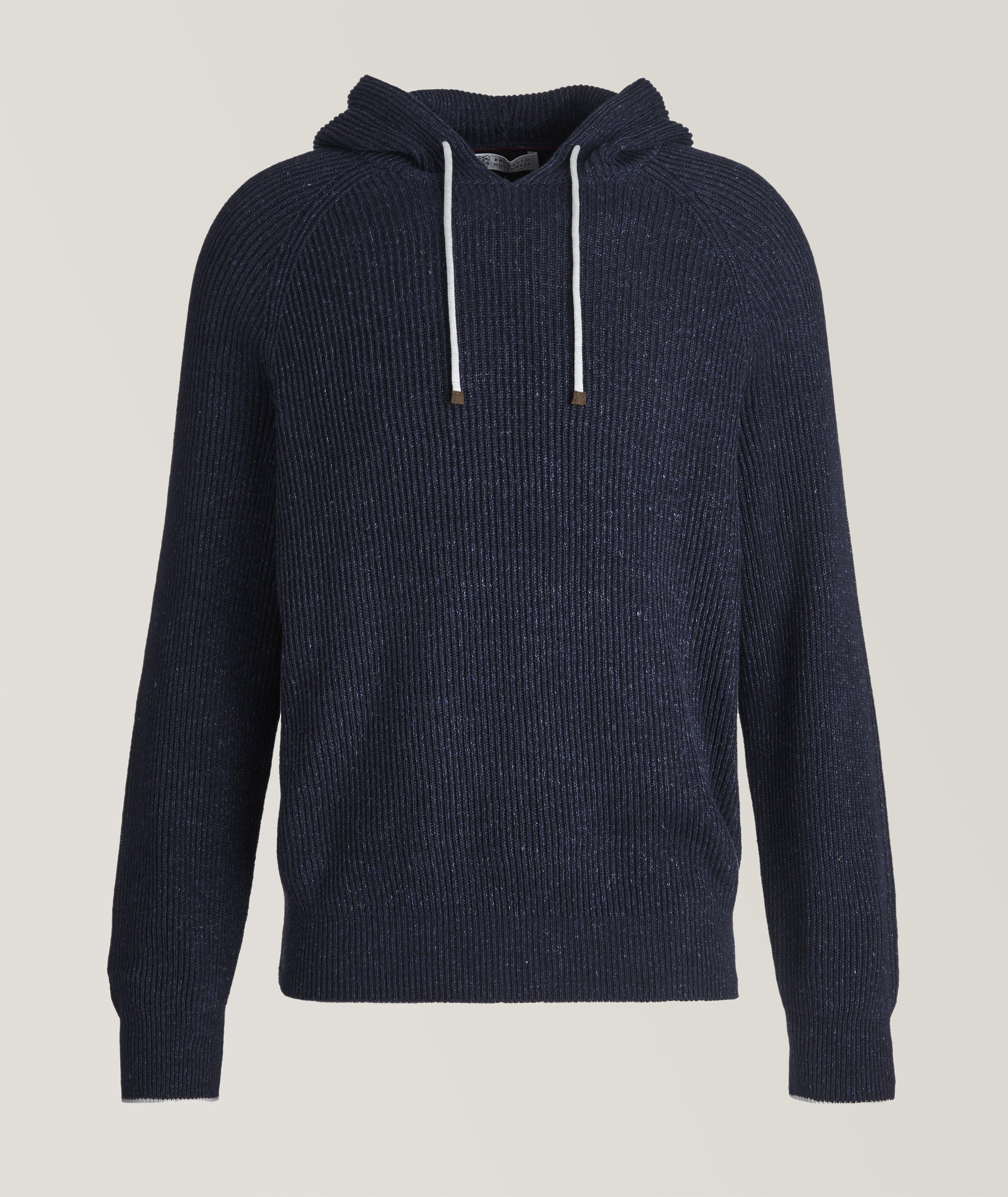 Cotton-Linen Rib knit Hooded Pullover image 0