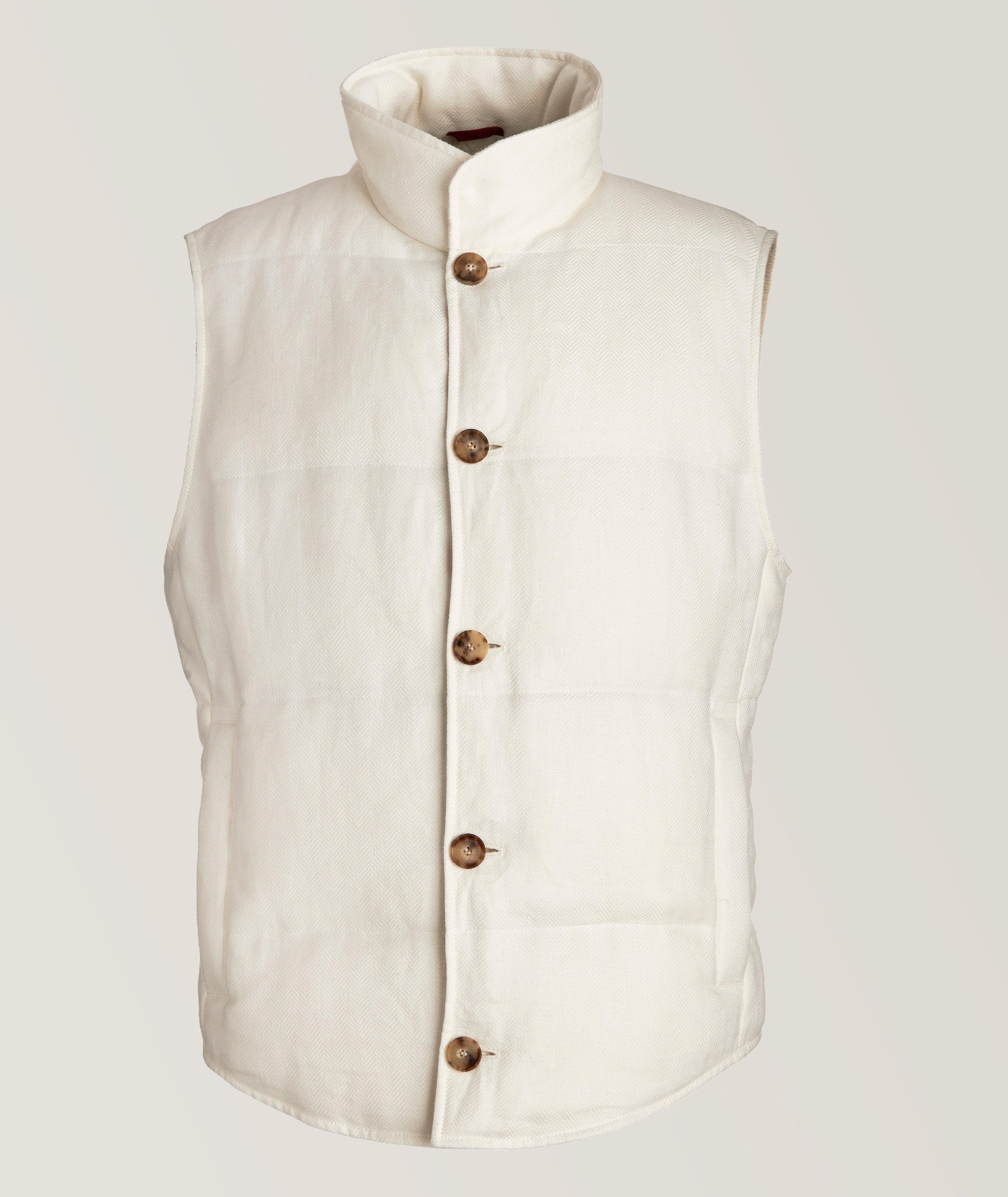 Linen-Wool-Silk Herringbone Down Vest image 0