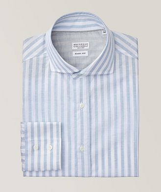 Brunello Cucinelli Bengal Stripe Cotton-Linen Sport Shirt