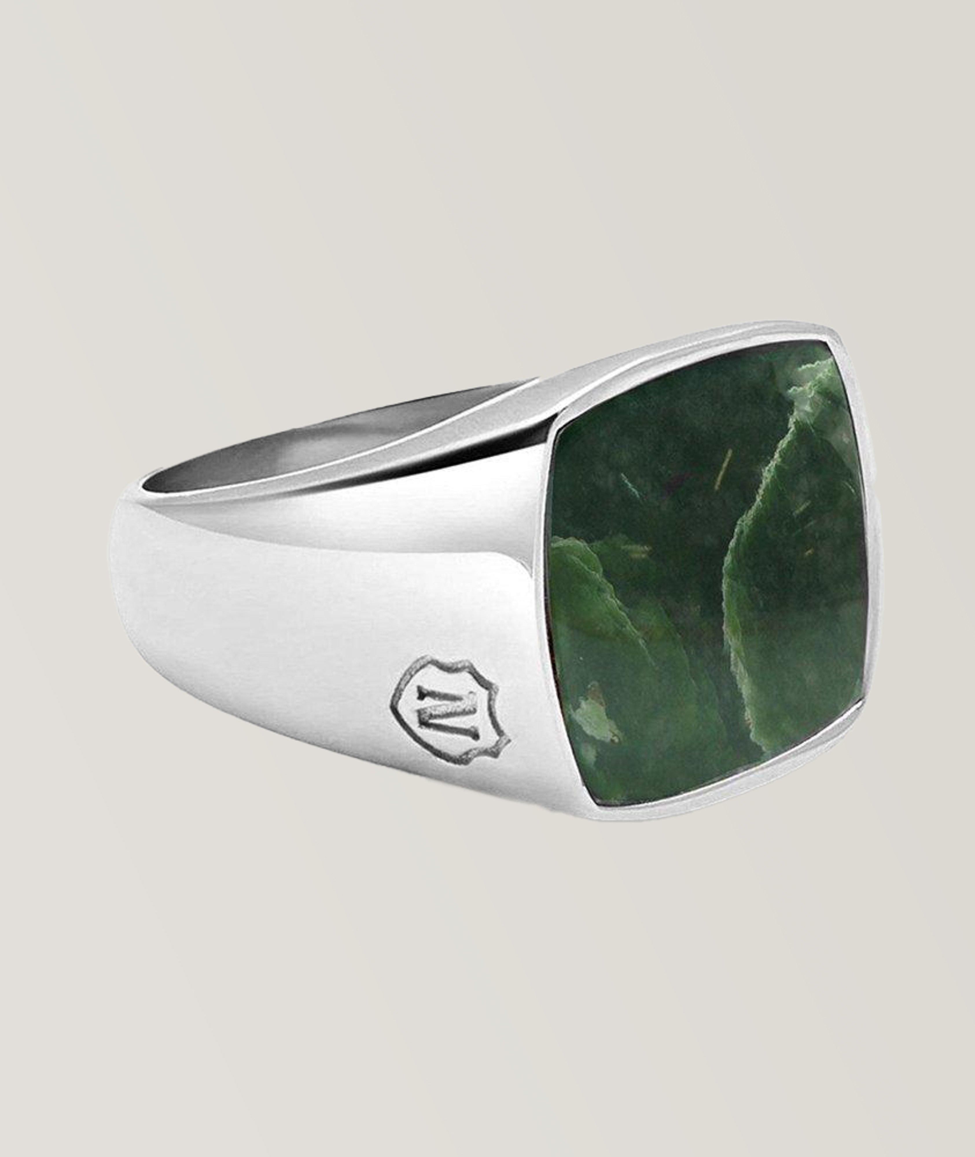 Silver Signet Ring With Green Jade image 0