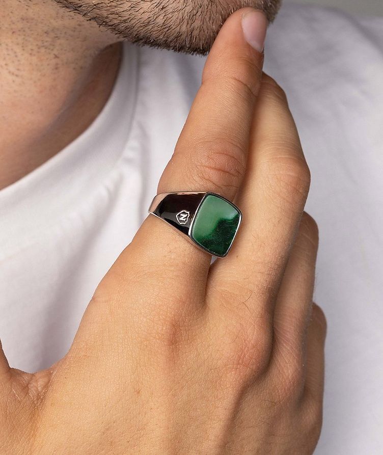 Silver Signet Ring With Green Jade image 1