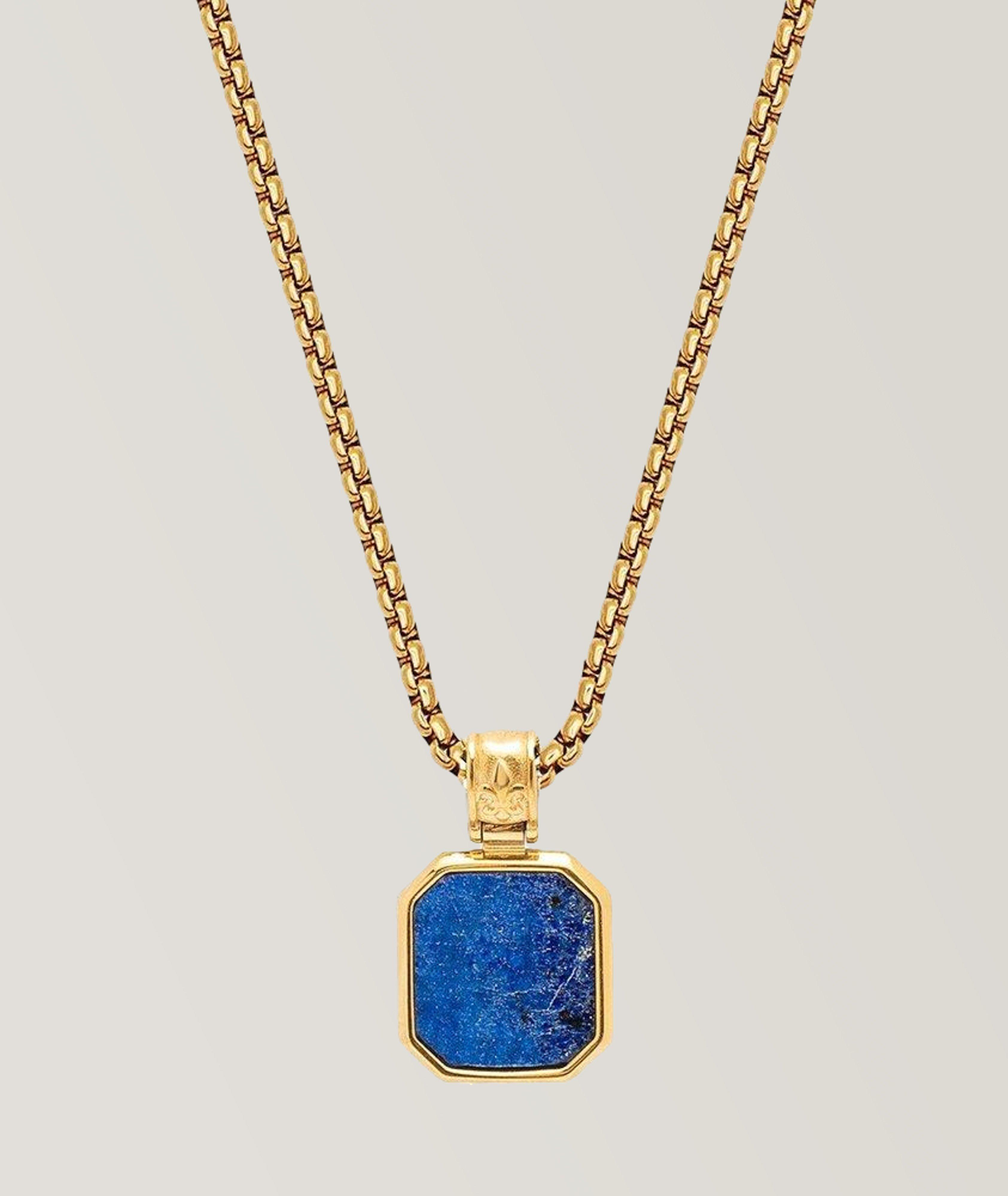 Collier à pendentif carré en lapis-lazuli et à placage d’or image 0