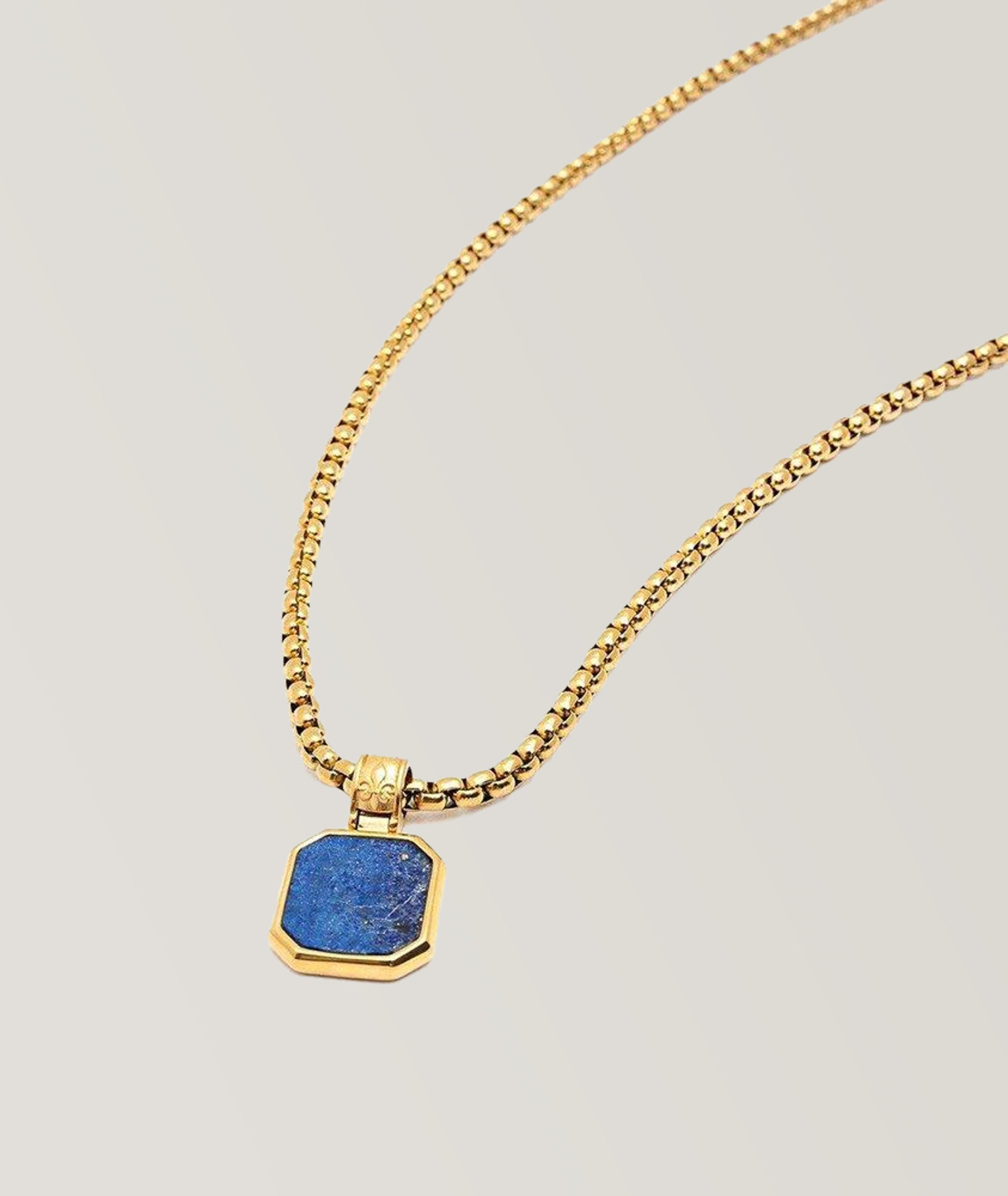 Collier à pendentif carré en lapis-lazuli et à placage d’or image 1