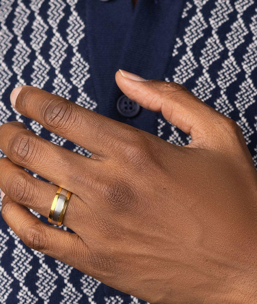 Brushed Silver Band Ring With Gold image 1
