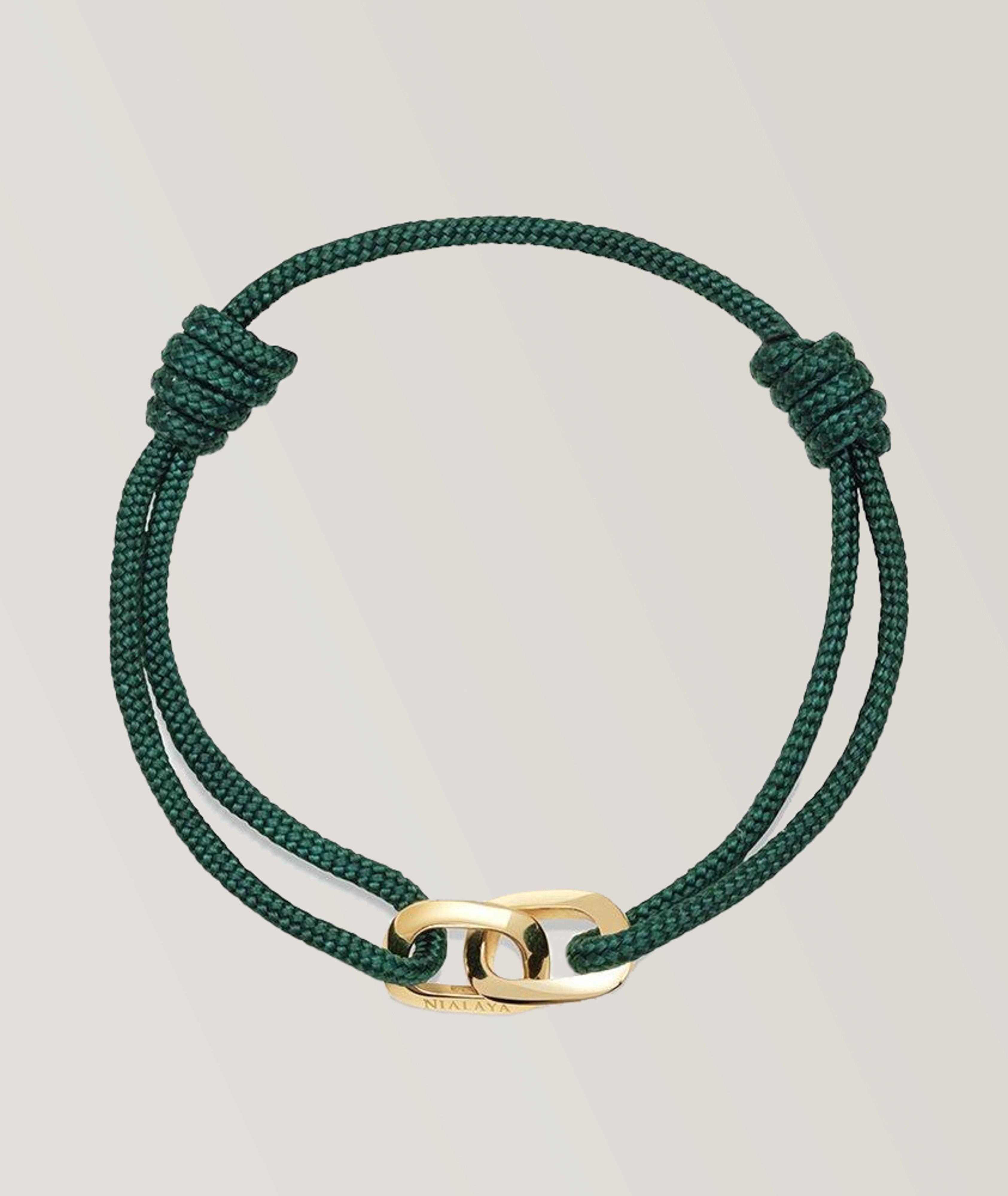 Nialaya Dark Green String Bracelet With Gold Interlocking Rings image 0