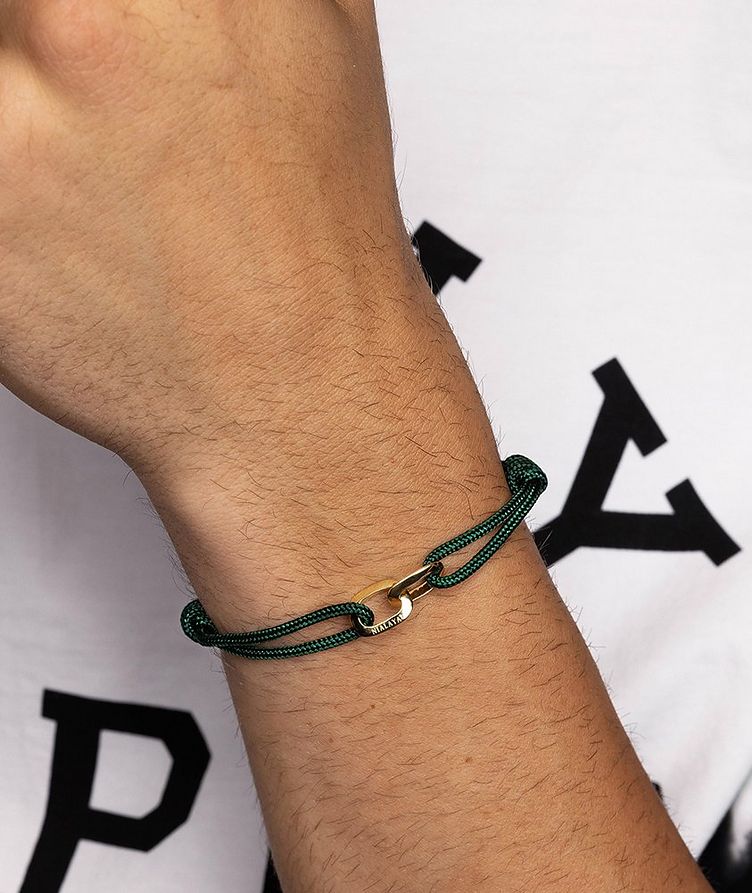 Nialaya Dark Green String Bracelet With Gold Interlocking Rings image 1