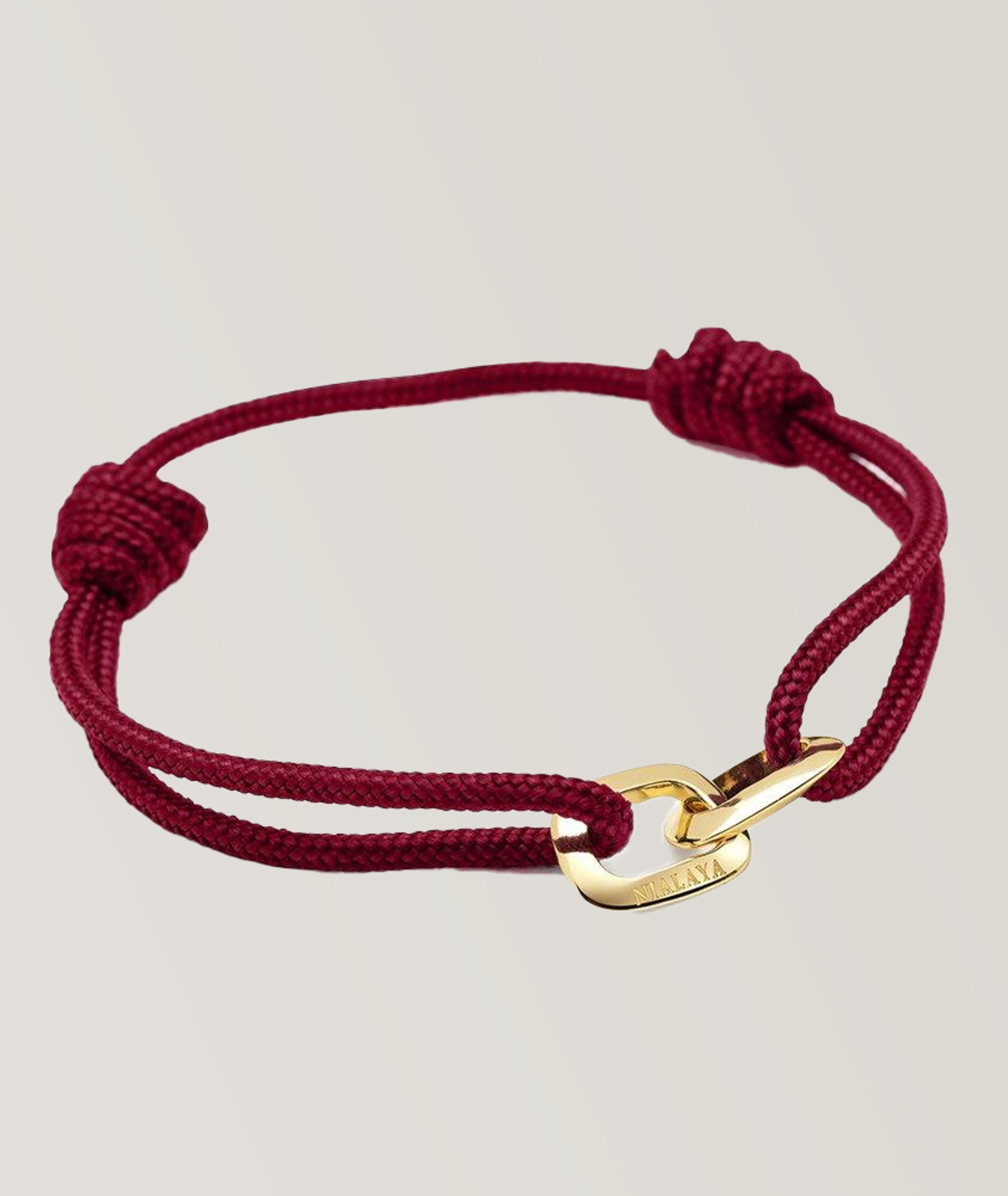 Nialaya Dark Red String Bracelet With Gold Interlocking Rings image 0