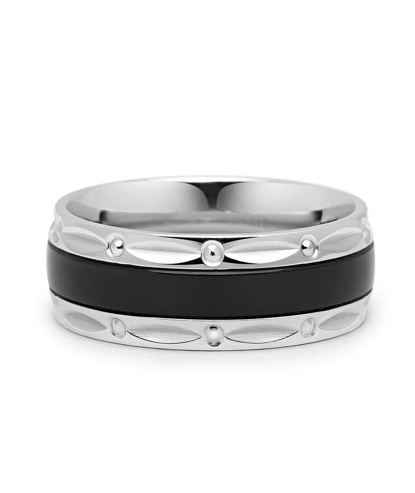 Silver Band Ring With Black image 0