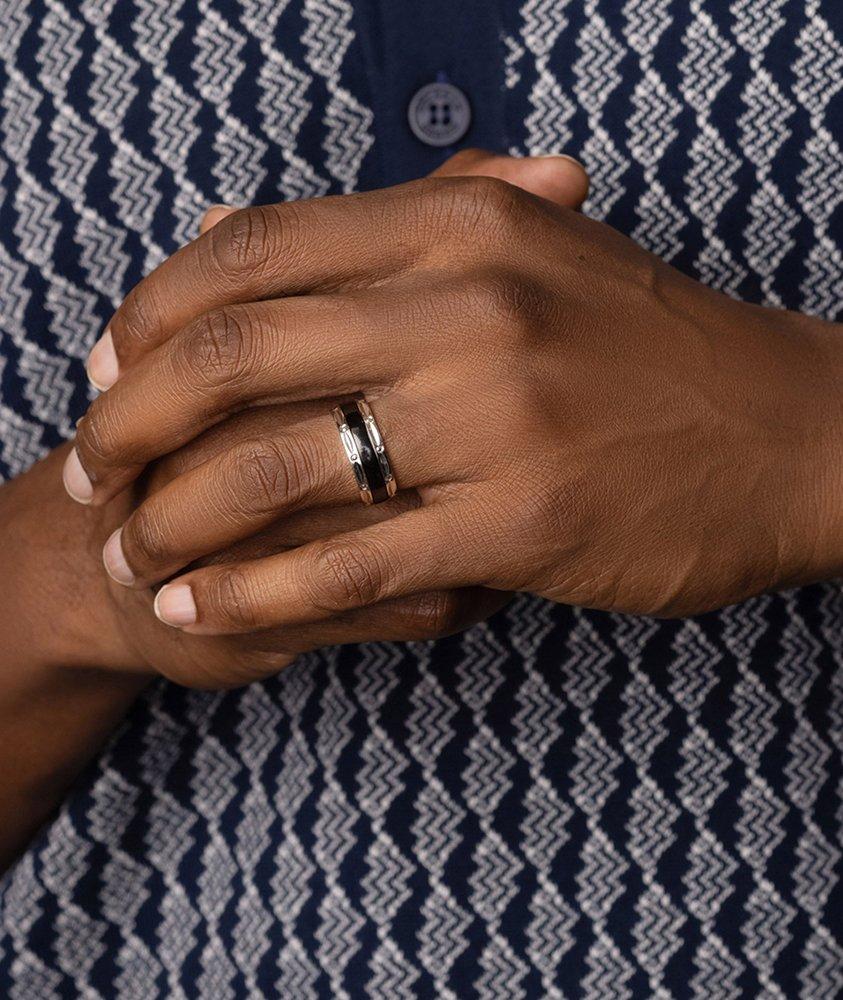 Silver Band Ring With Black image 1