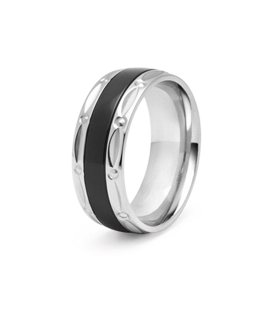Silver Band Ring With Black image 2