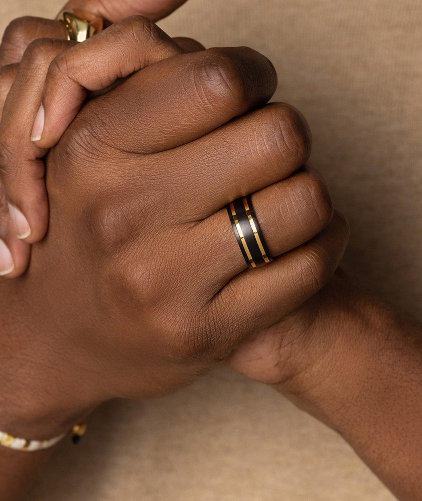 Black Band Ring With Gold image 1