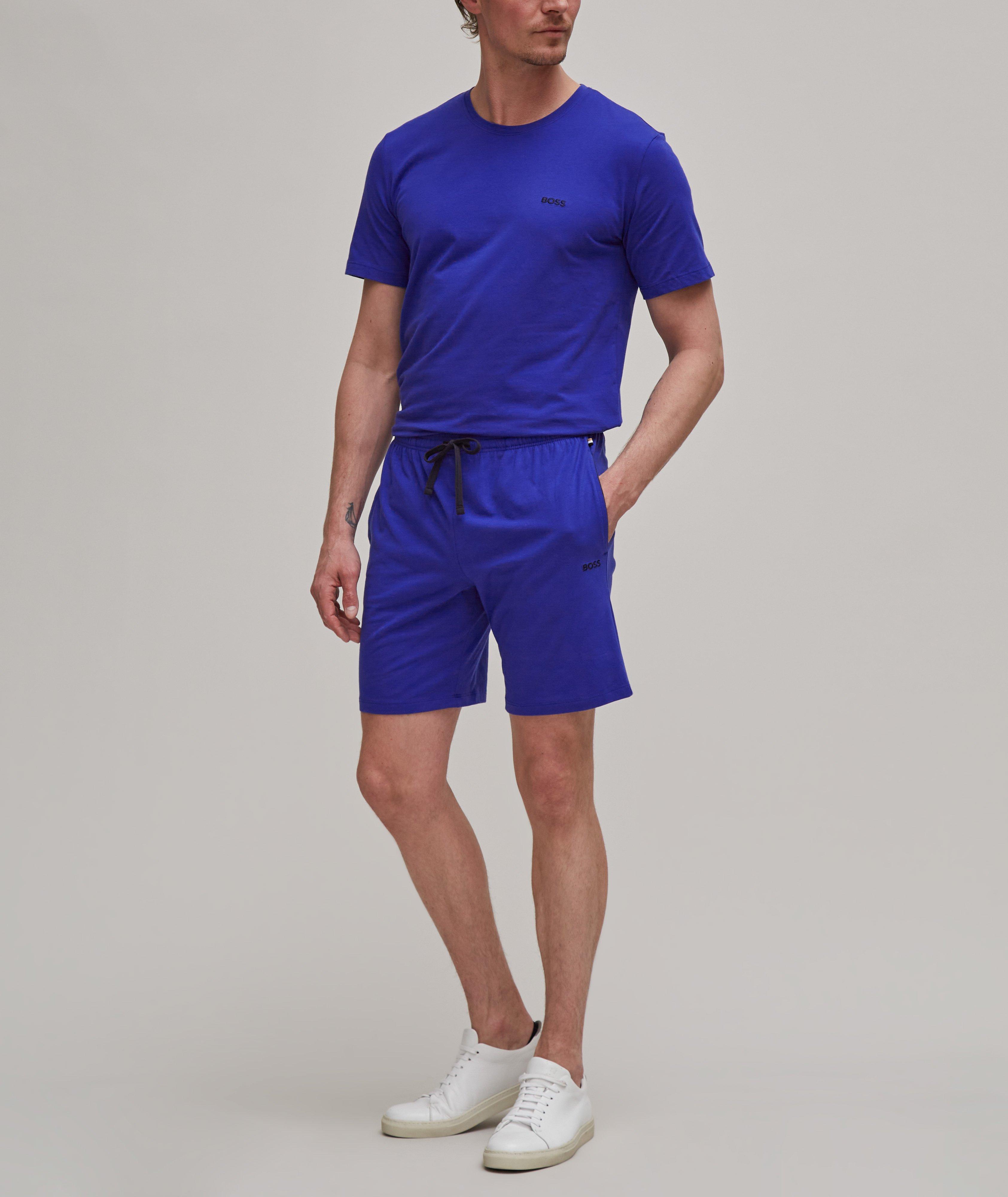 BOSS - Stretch-cotton shorts with contrast logo and drawcord