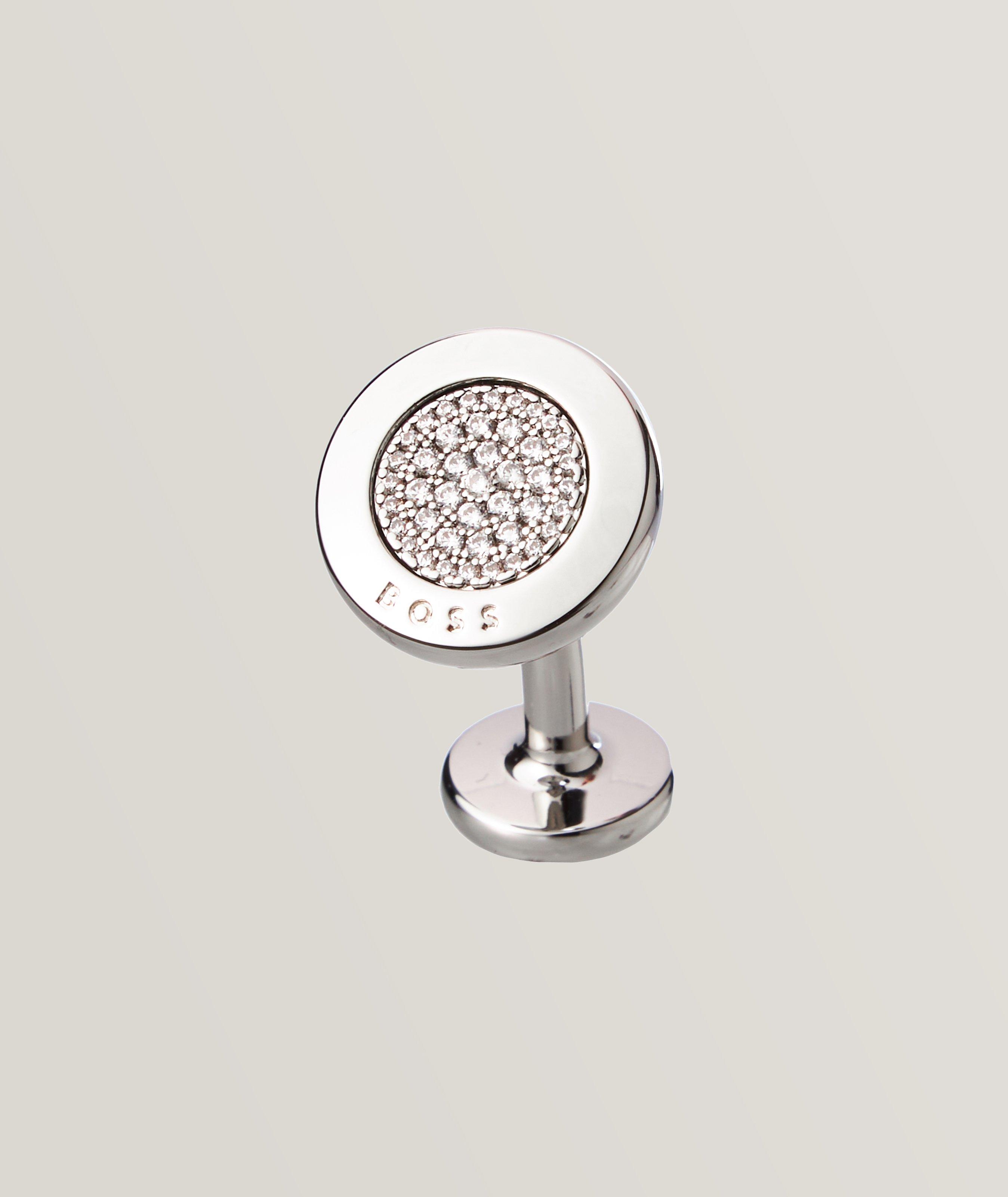 Boutons de manchette ronds sertis de cristaux image 0