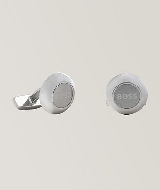 BOSS Round Brushed Logo Cufflinks