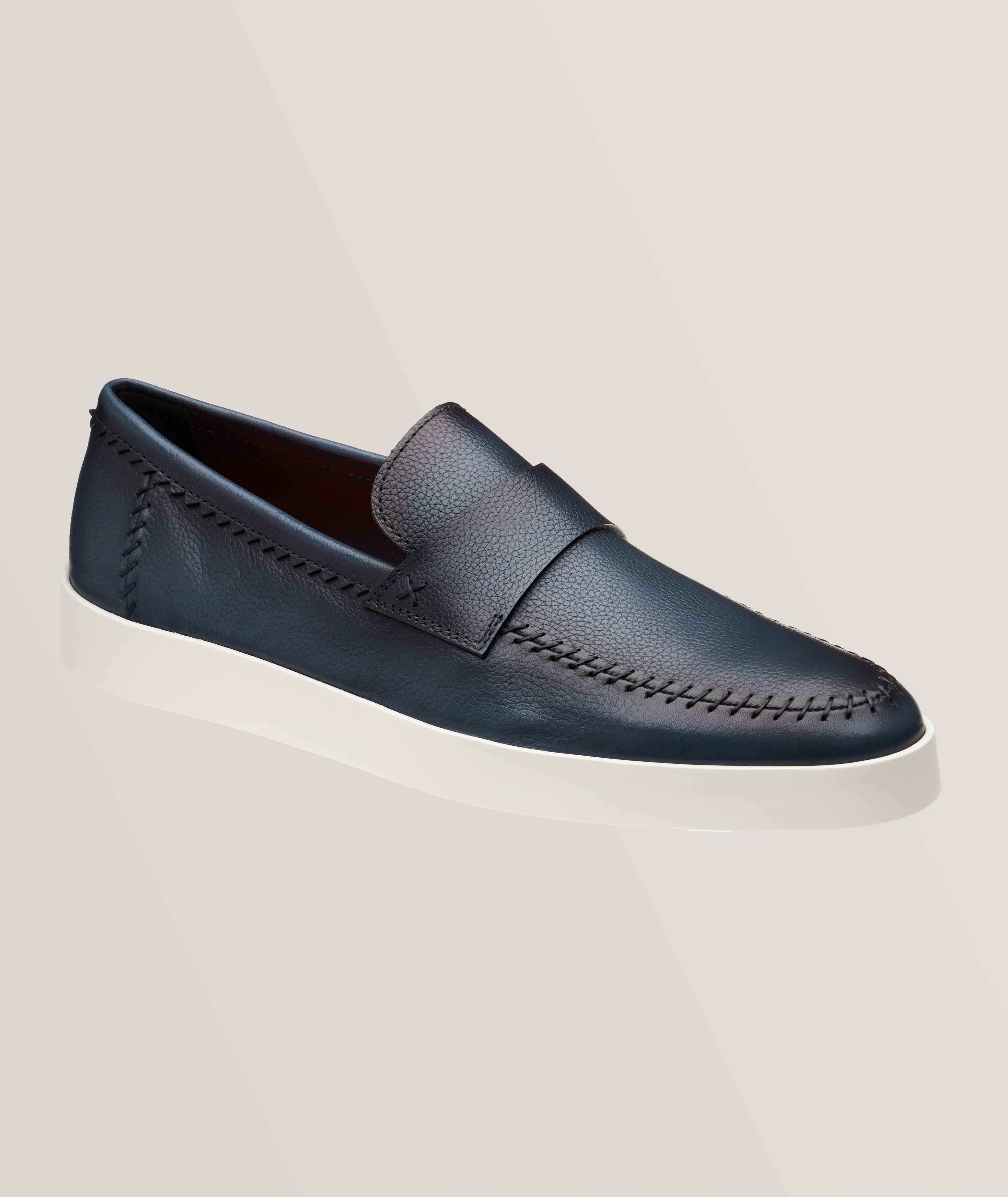 Santoni Grain Leather Atlantis Band Loafers