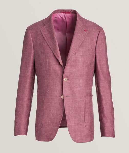 Isaia Capri Silk-Cashmere-Linen Crosshatch Sports Jacket