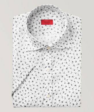Isaia Short-Sleeve Floral Print Linen Shirt