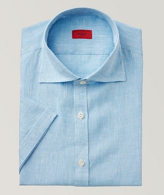 Isaia Short-Sleeve Brushed Linen Shirt