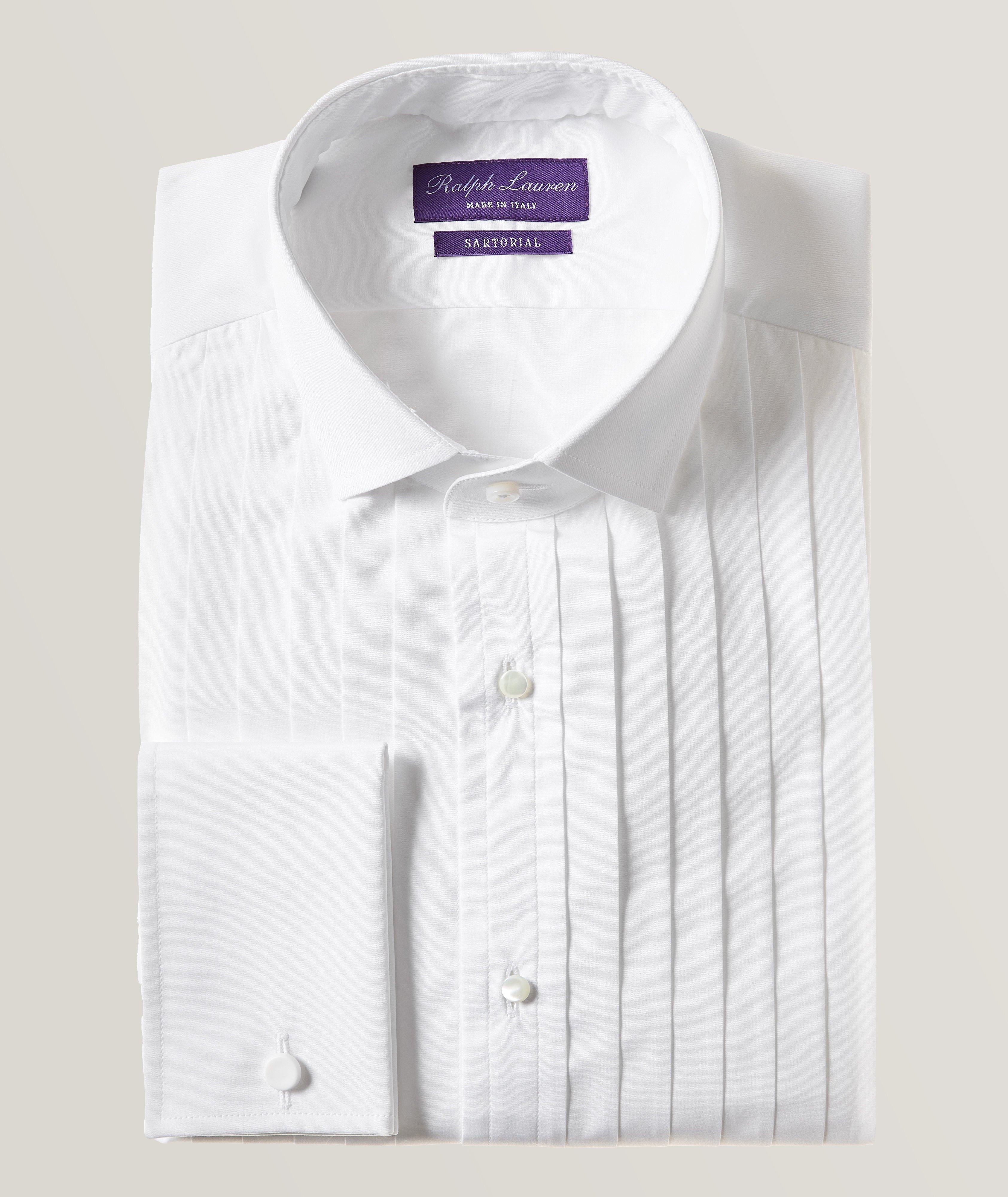 Solid Pleated Bib Poplin Dress Shirt