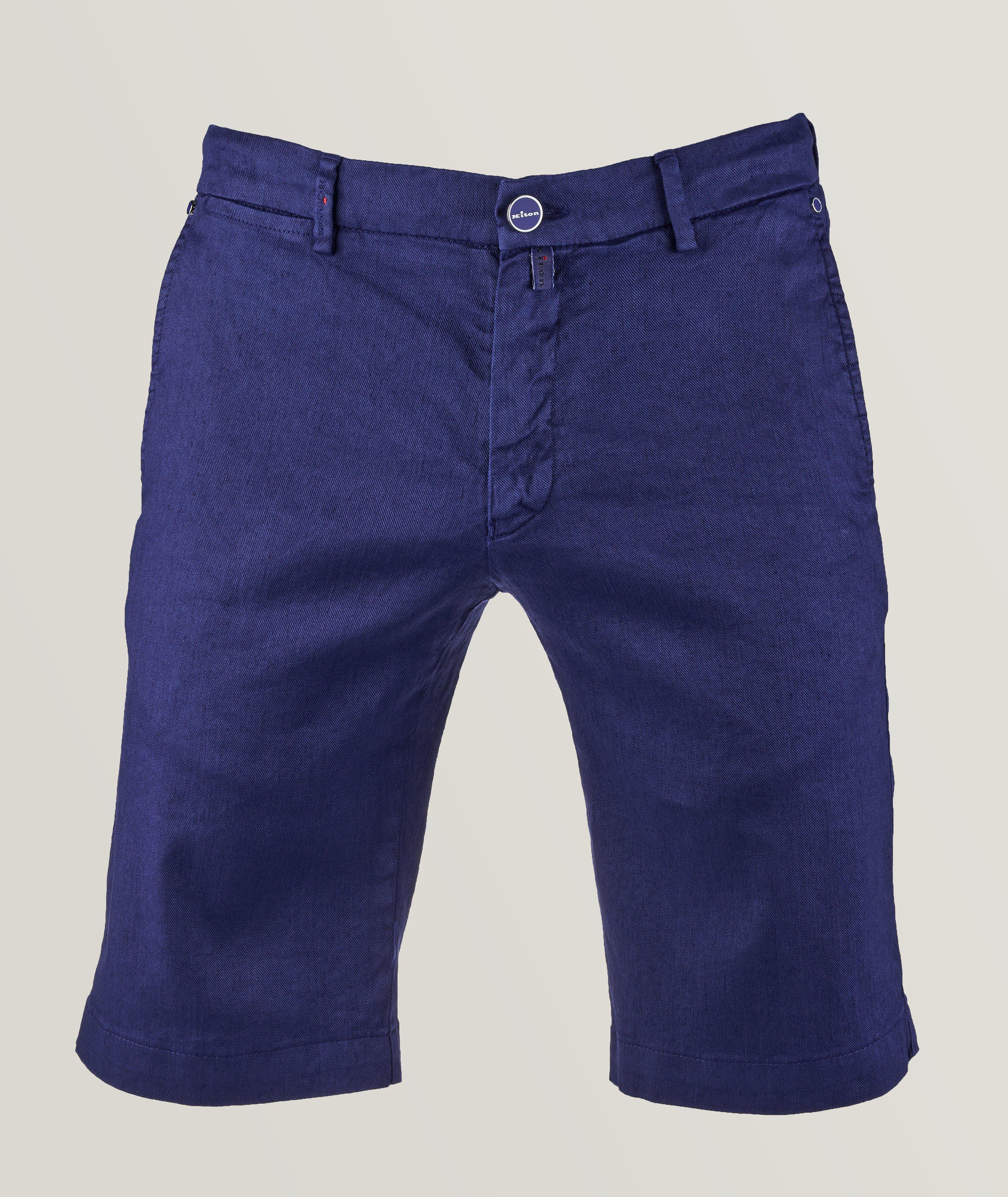 Kiton Solid Linen-Cotton Blend Shorts