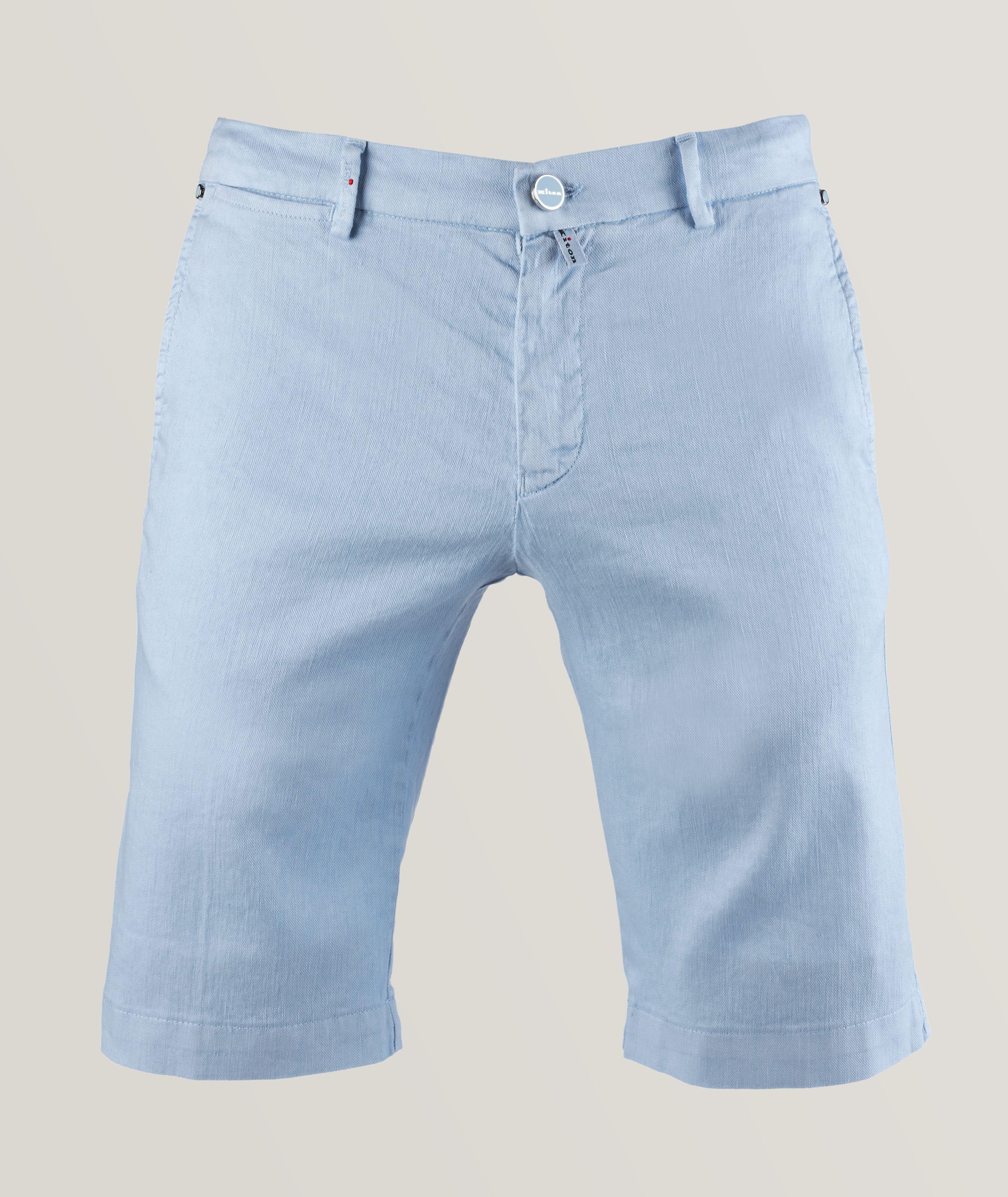 Kiton Solid Linen-Cotton Blend Shorts