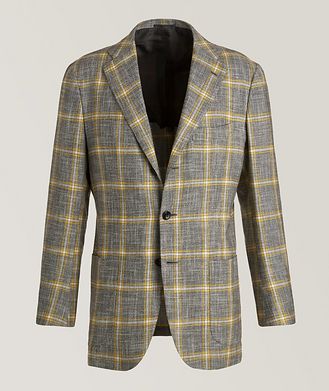 Kiton Windowpane Cashmere-Cotton-Silk-Wool Sports Jacket