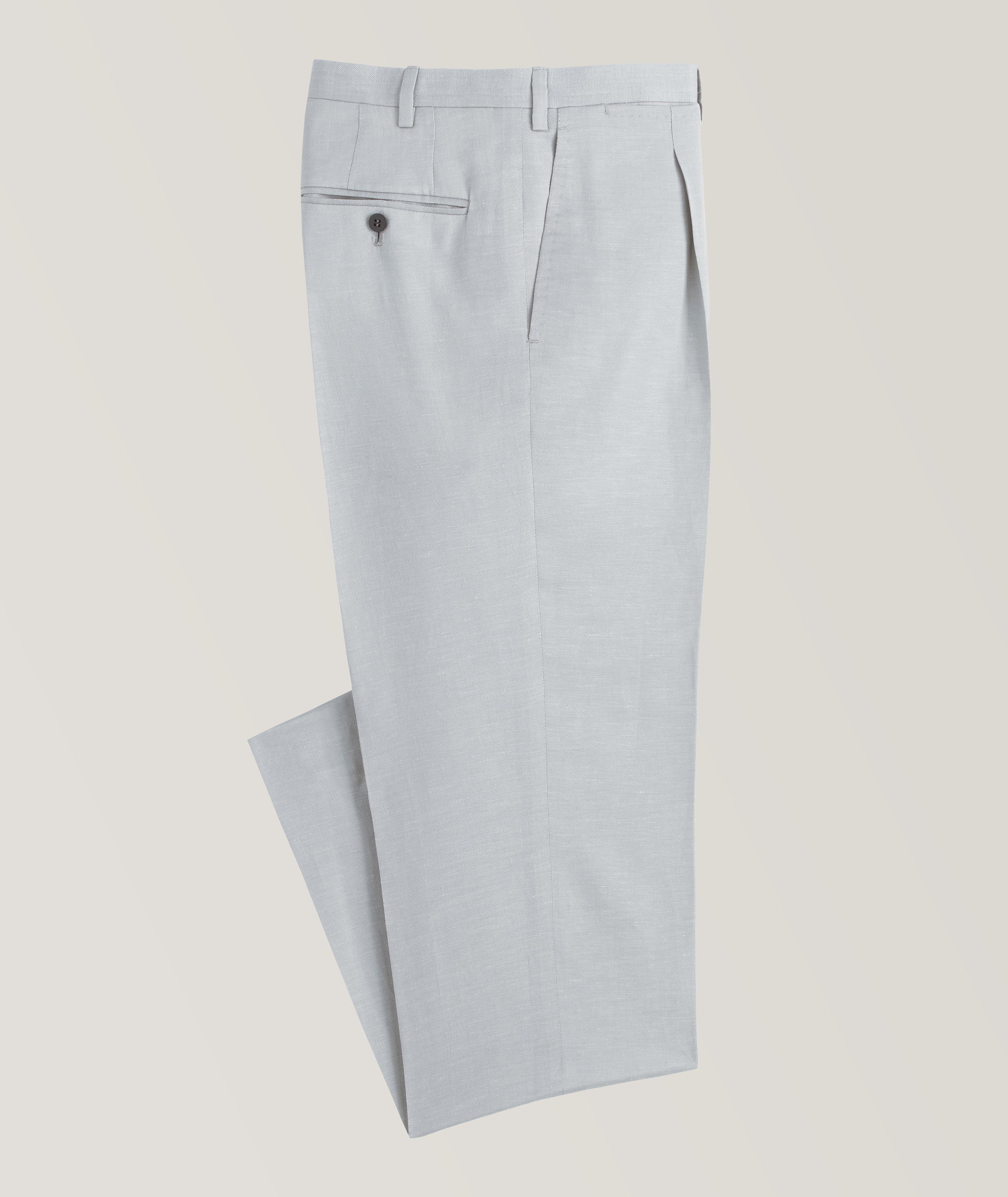 Melange Linen-Cotton Pleated Dress Pants image 0