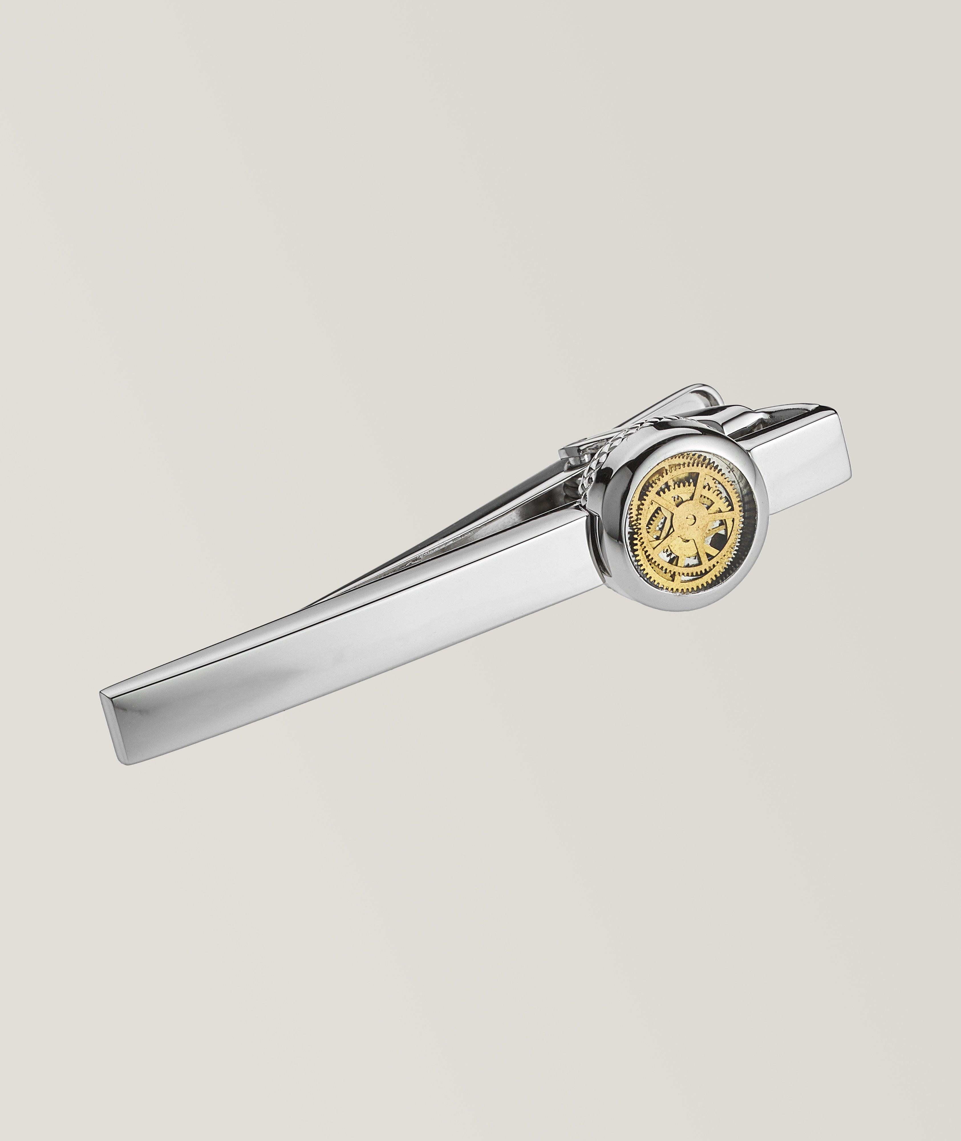 Rhodium Enamel Industrial Gears Tie Clip image 0