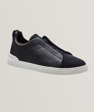 ZEGNA Pebbled Leather Triple Stitch Sneakers
