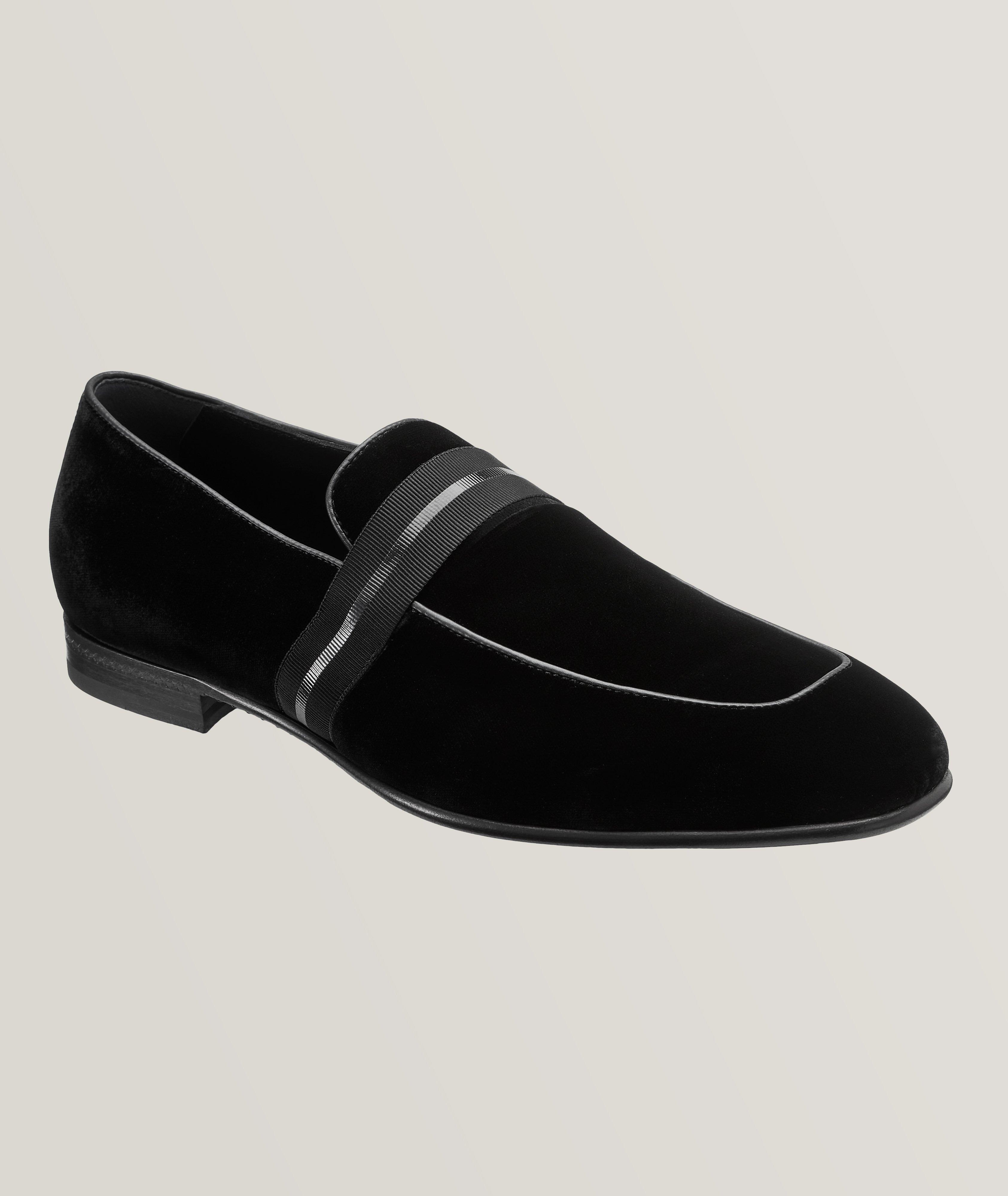 black velvet men's slip-on shoes