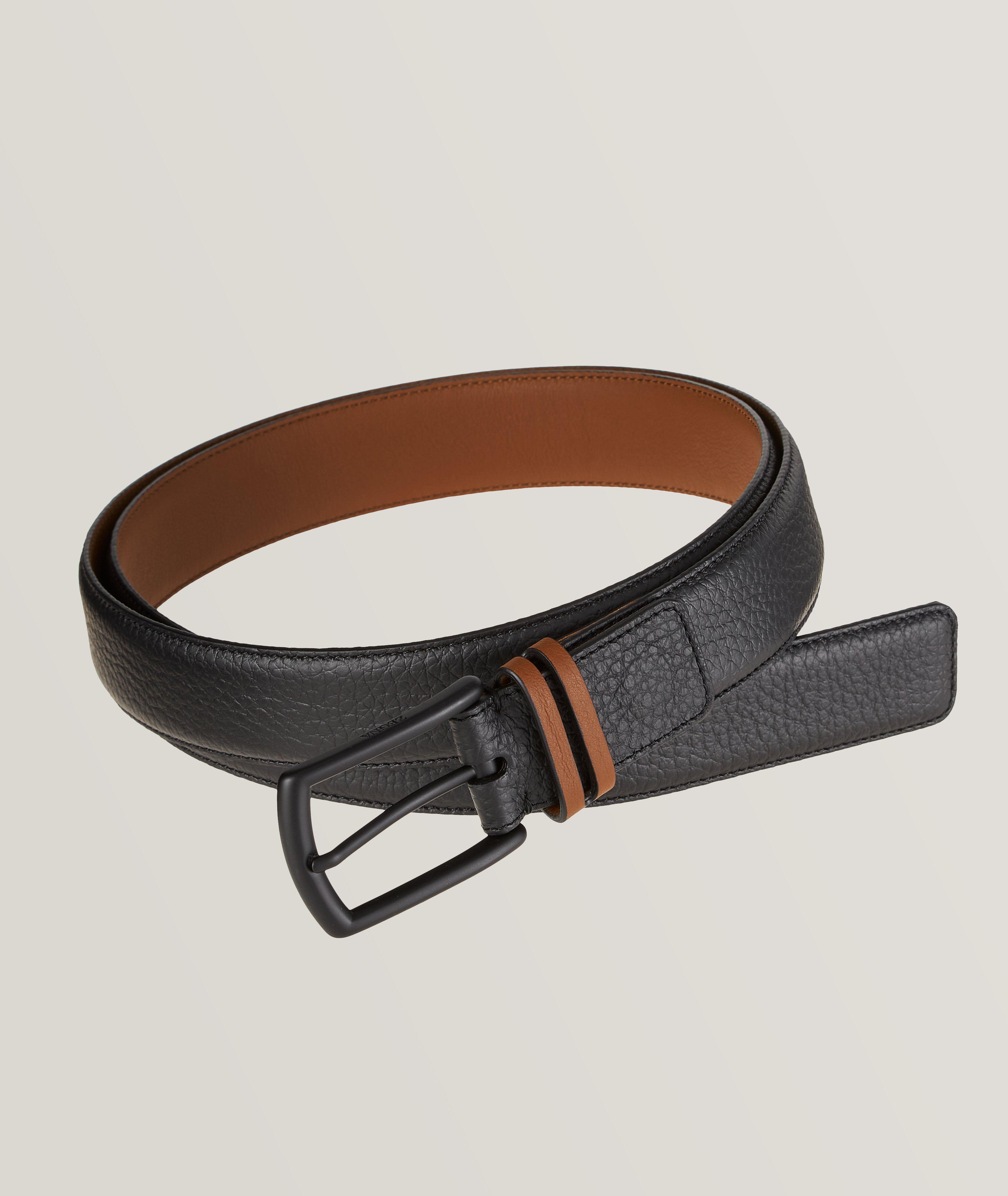 Grain Leather Reversible Triple Stitch Pin-Buckle Belt image 0