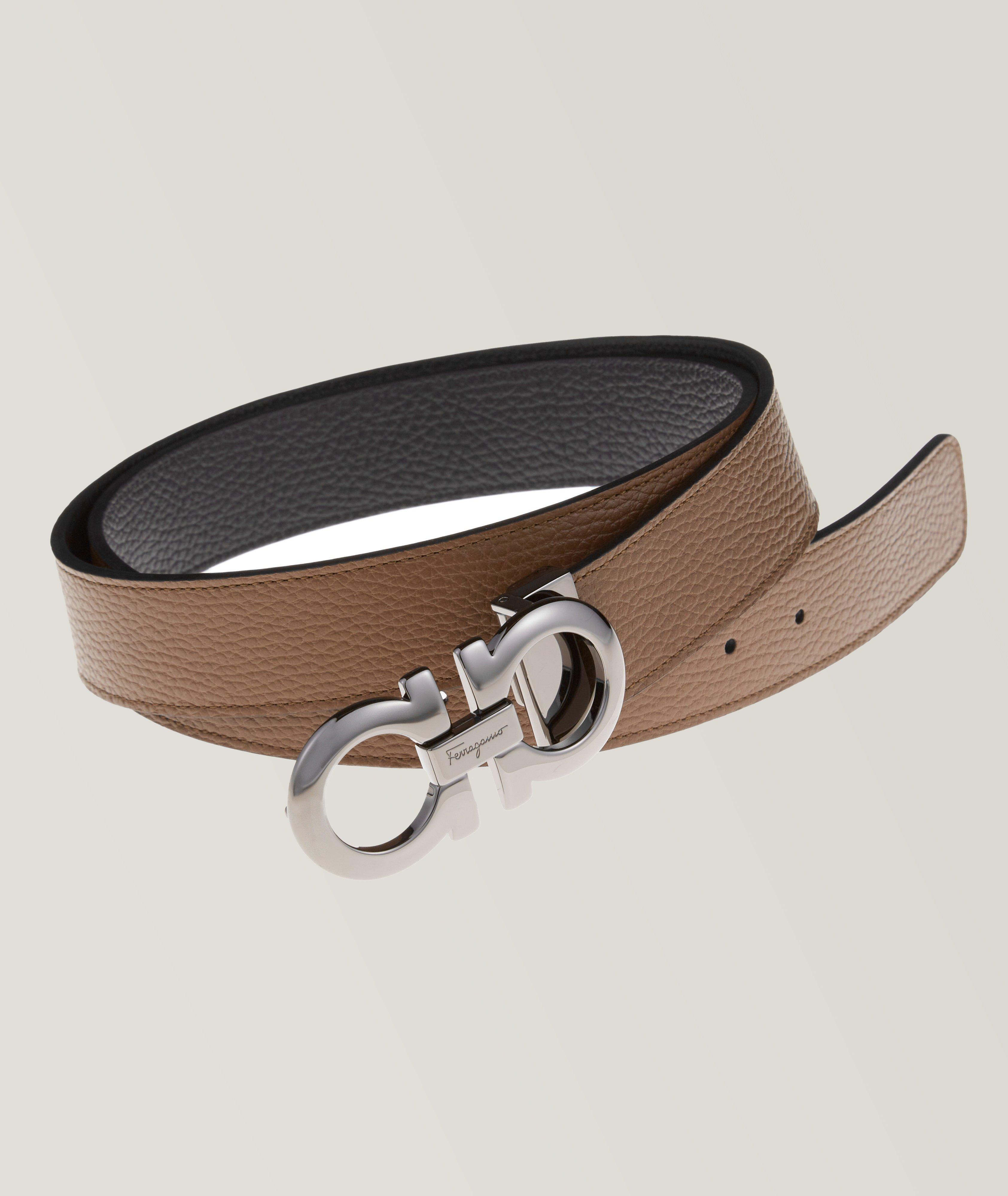 Pebble Grain Leather Dress Belt With Pin Buckle - Black/Brown