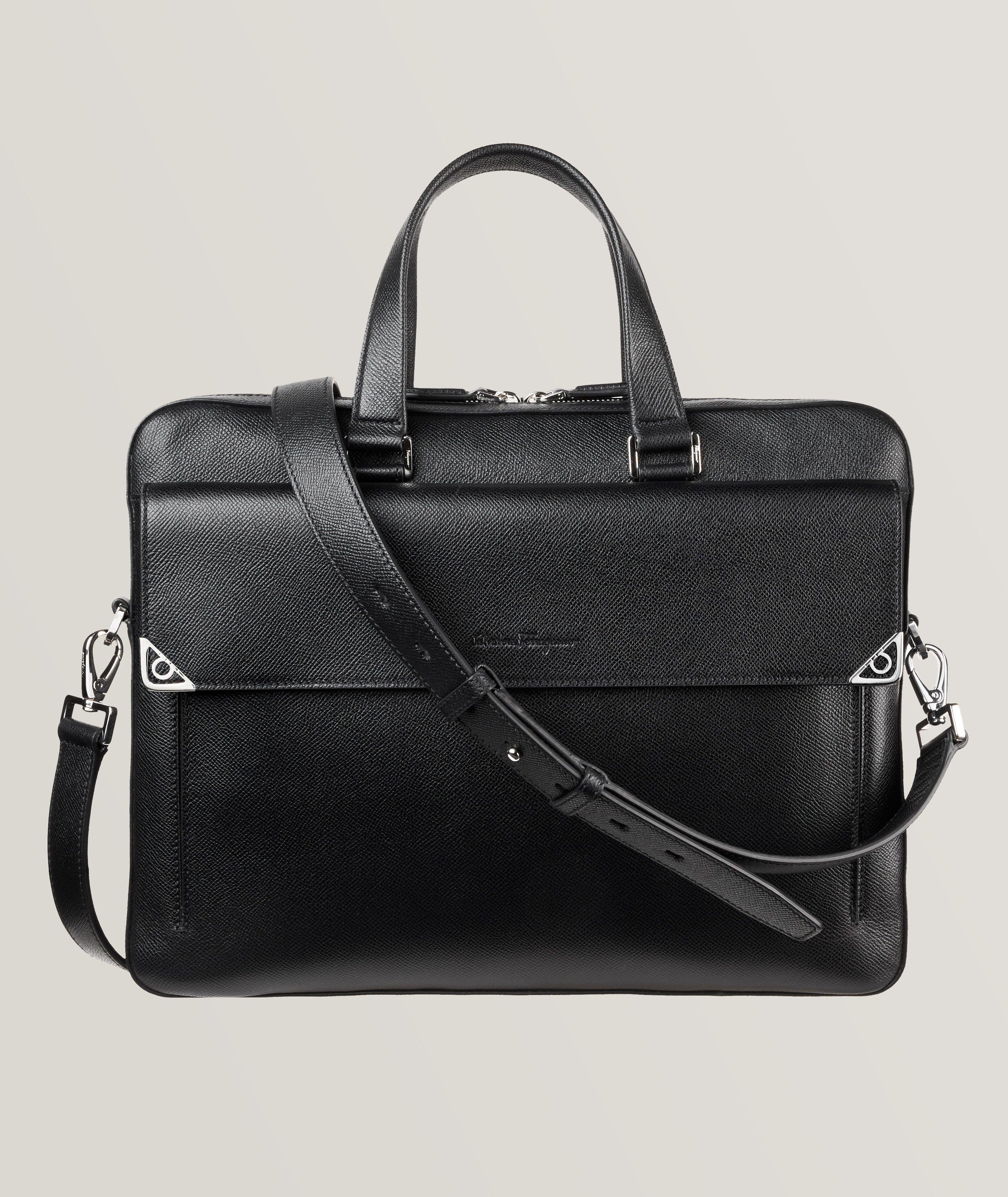 Textured Leather Single Gusset Briefcase image 0