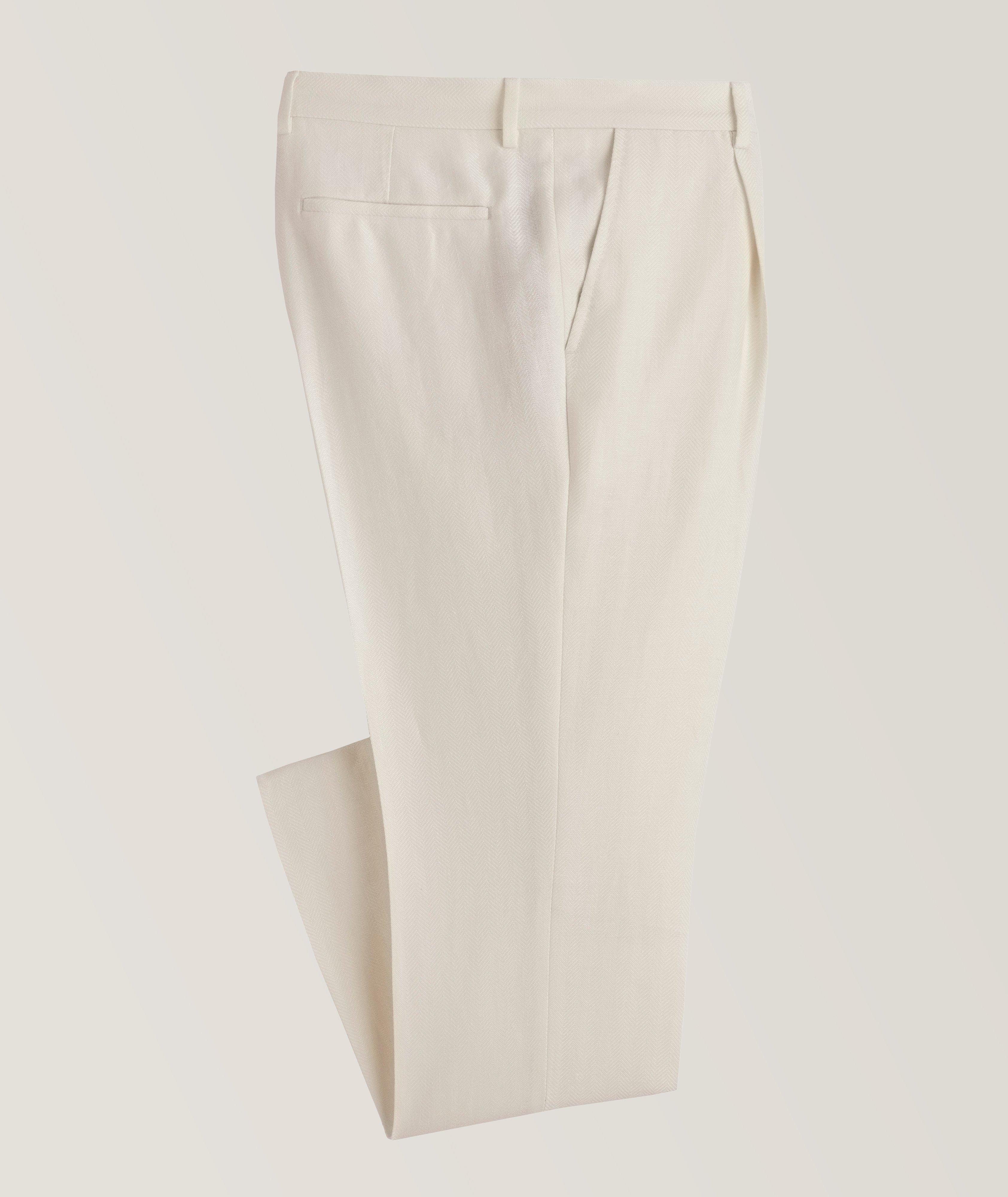 Pantalon habillé en mélange de lin à motif de chevrons image 0