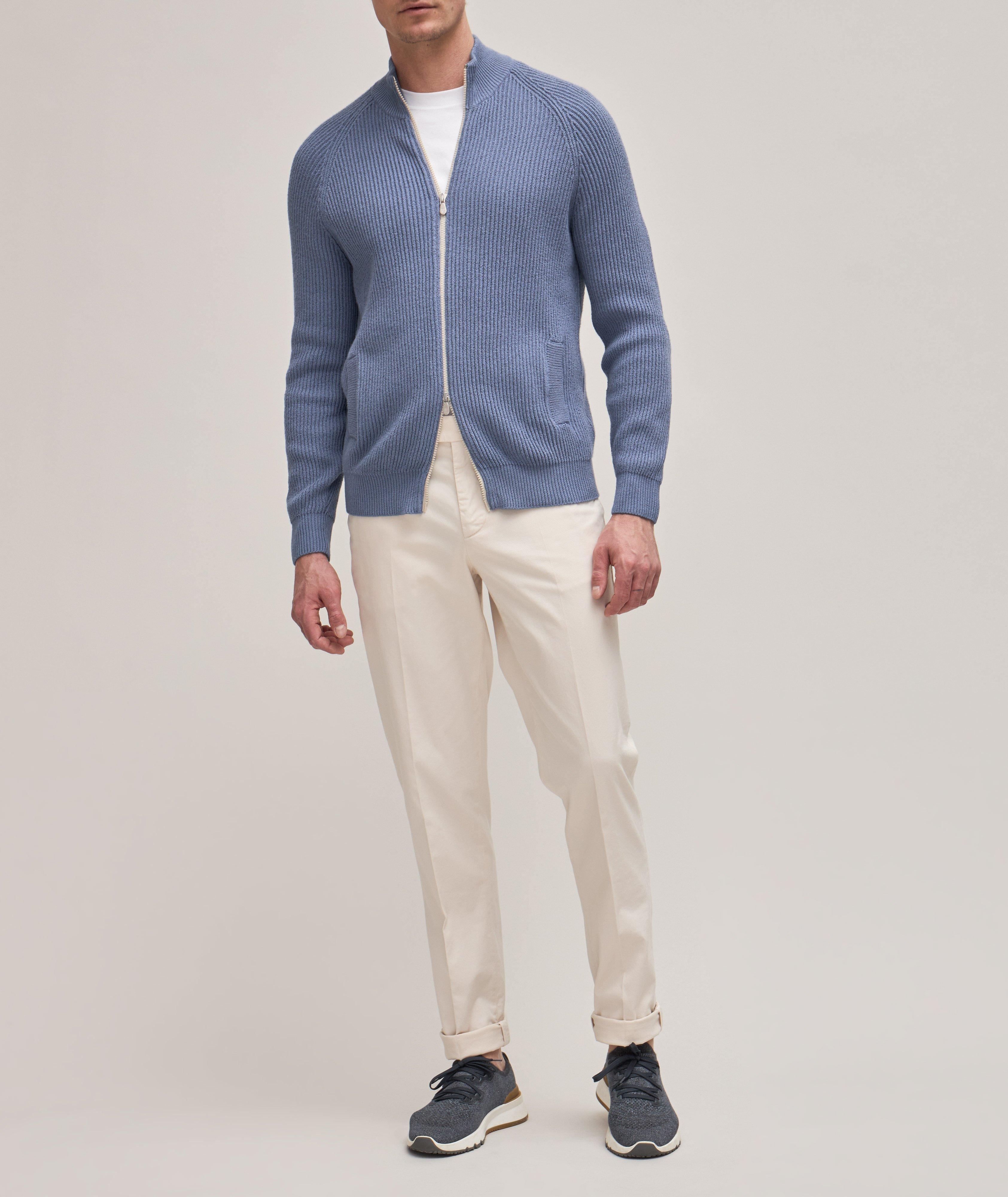 Cotton Rib Knitted Zip-Up Cardigan  image 1