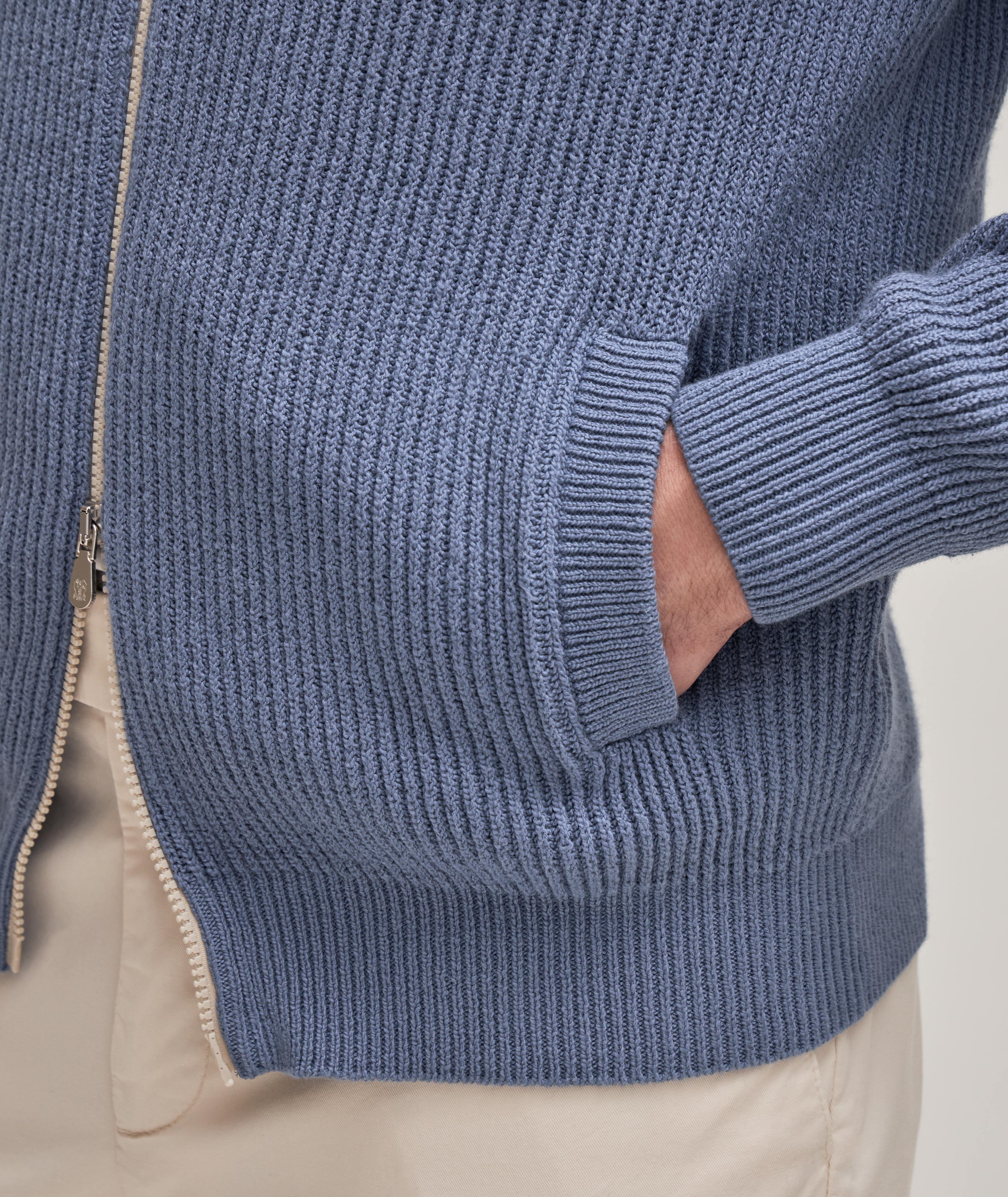 Cotton Rib Knitted Zip-Up Cardigan  image 5