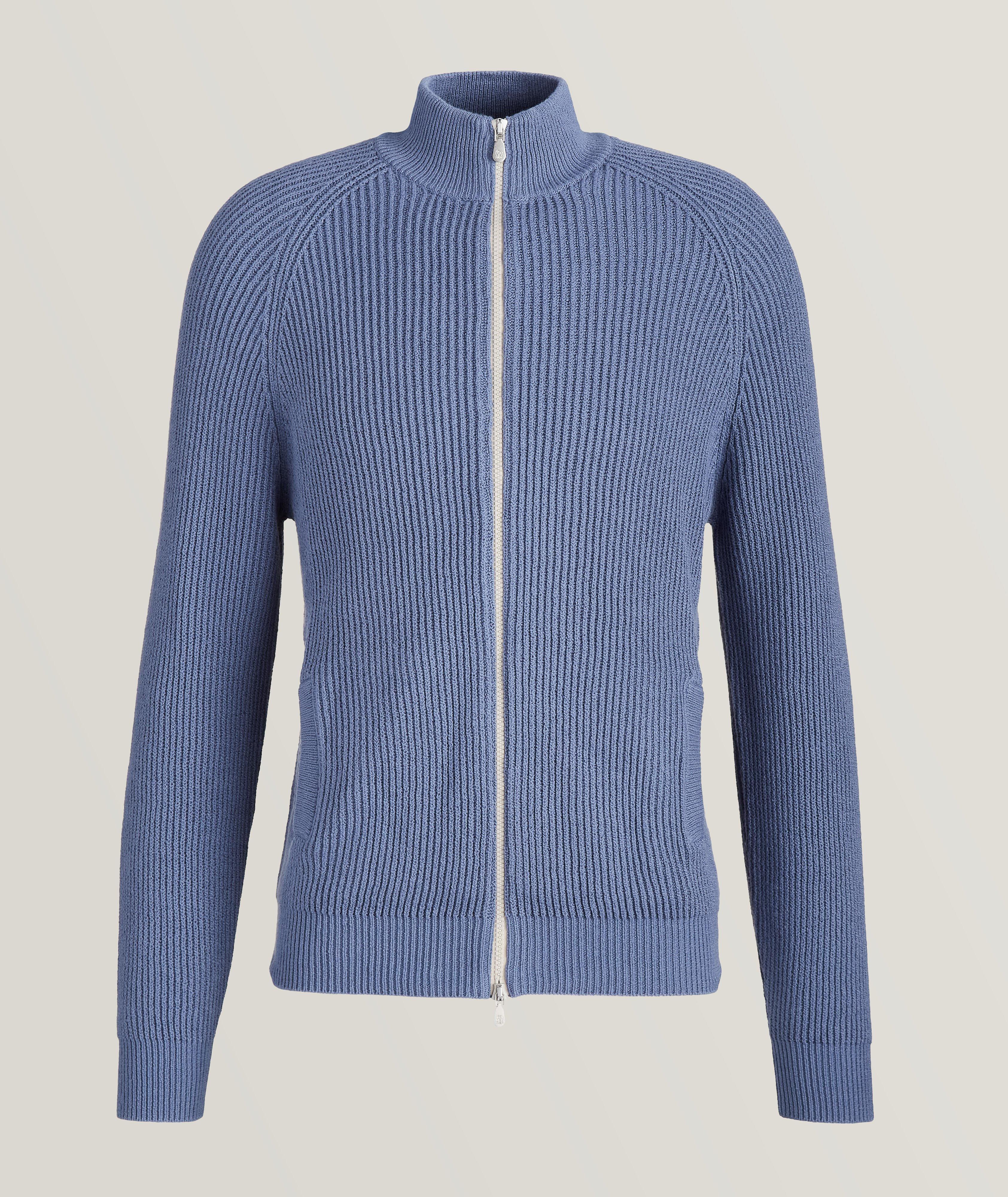 Cotton Rib Knitted Zip-Up Cardigan  image 0