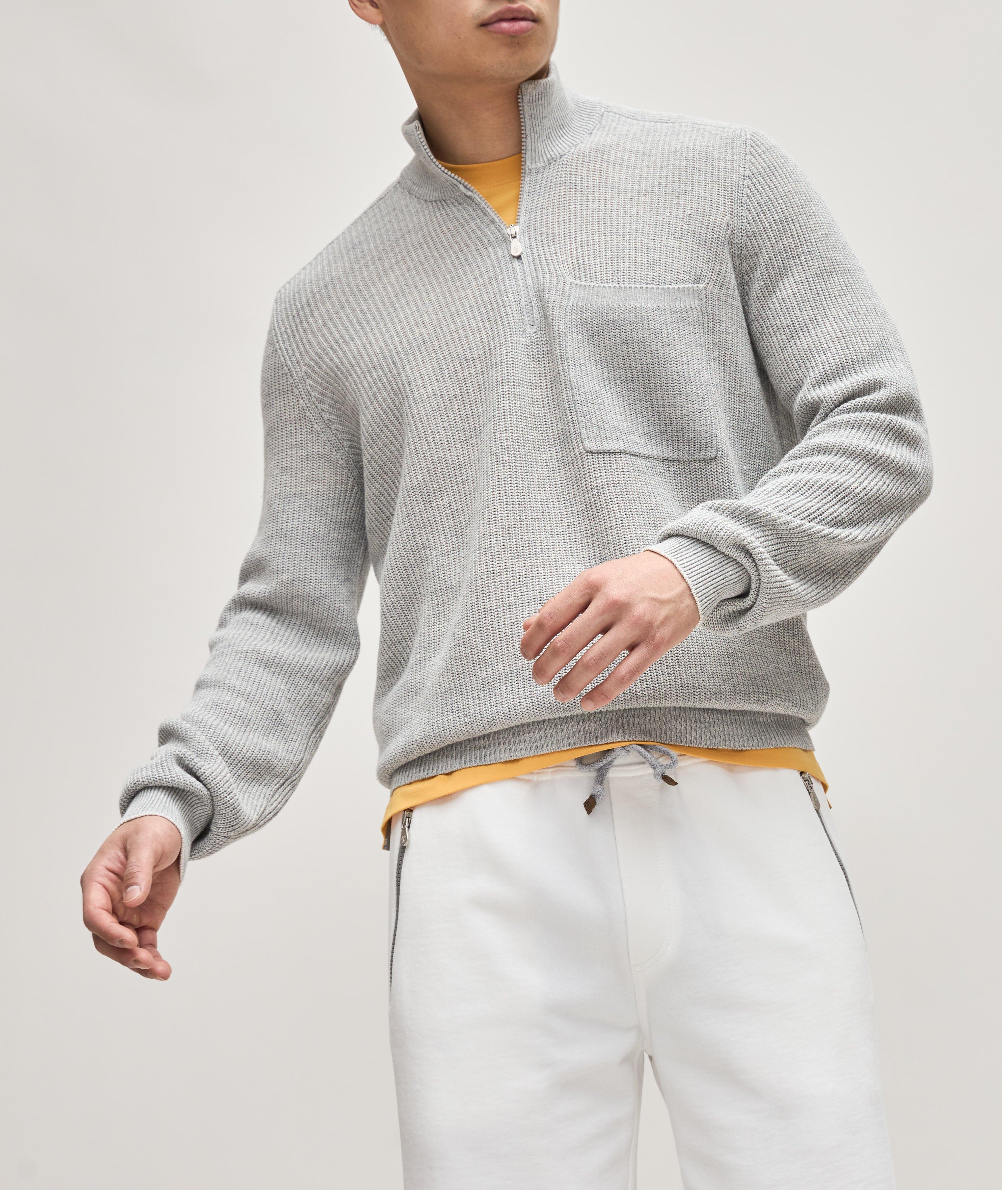 Pull en tricot côtelé de coton à demi-glissière image 1