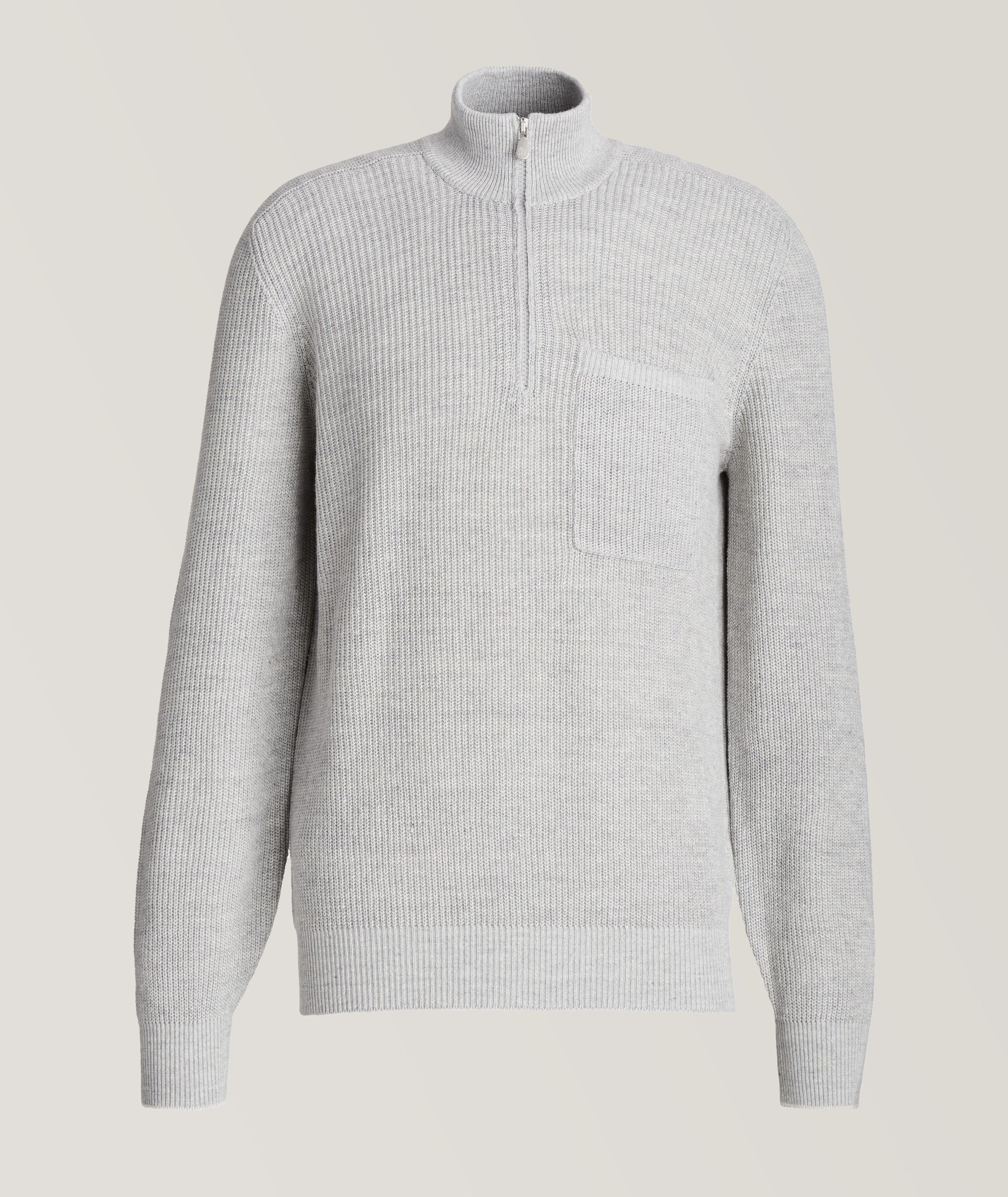 Pull en tricot côtelé de coton à demi-glissière image 0