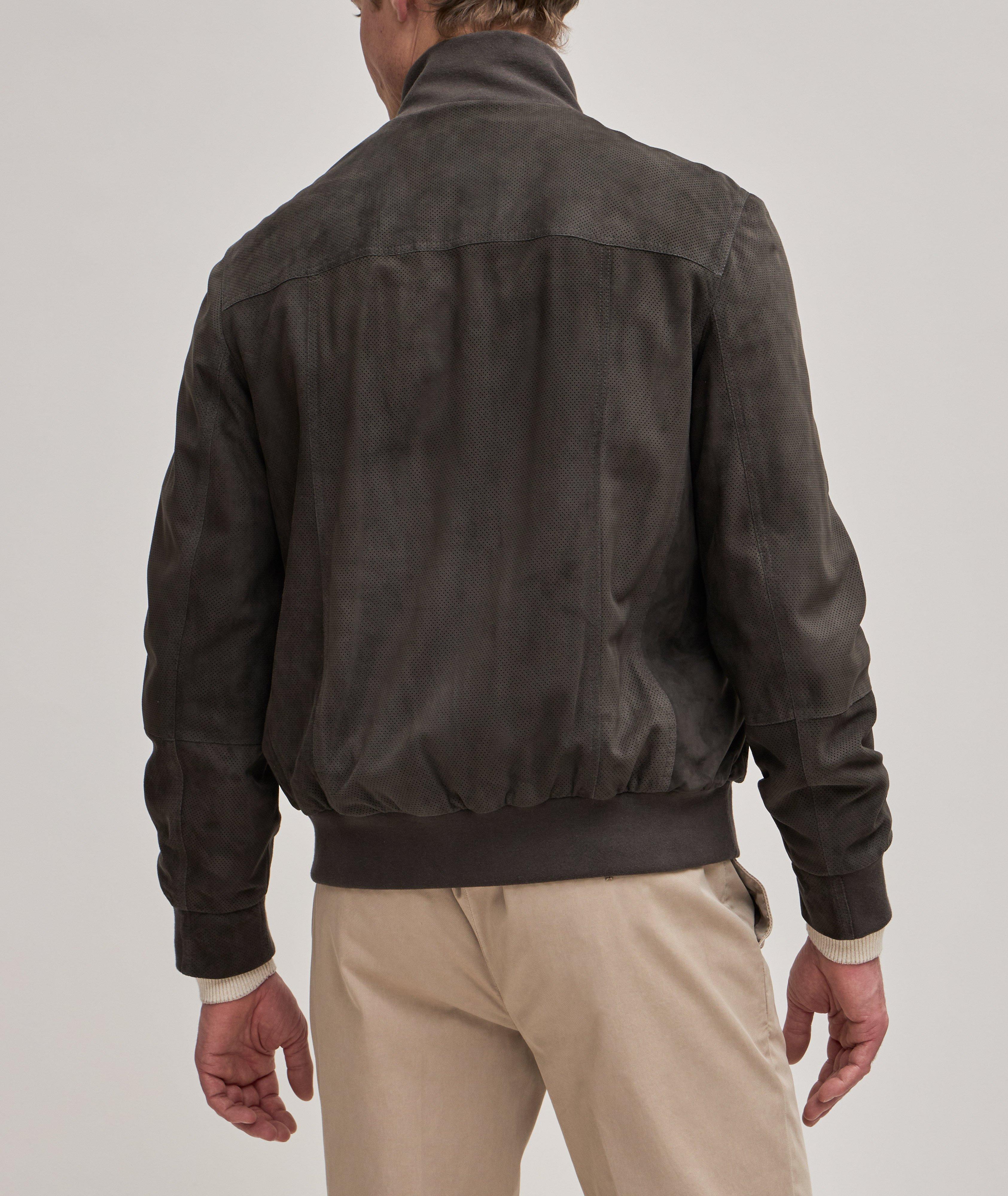 Perforated Suede Bomber Jacket