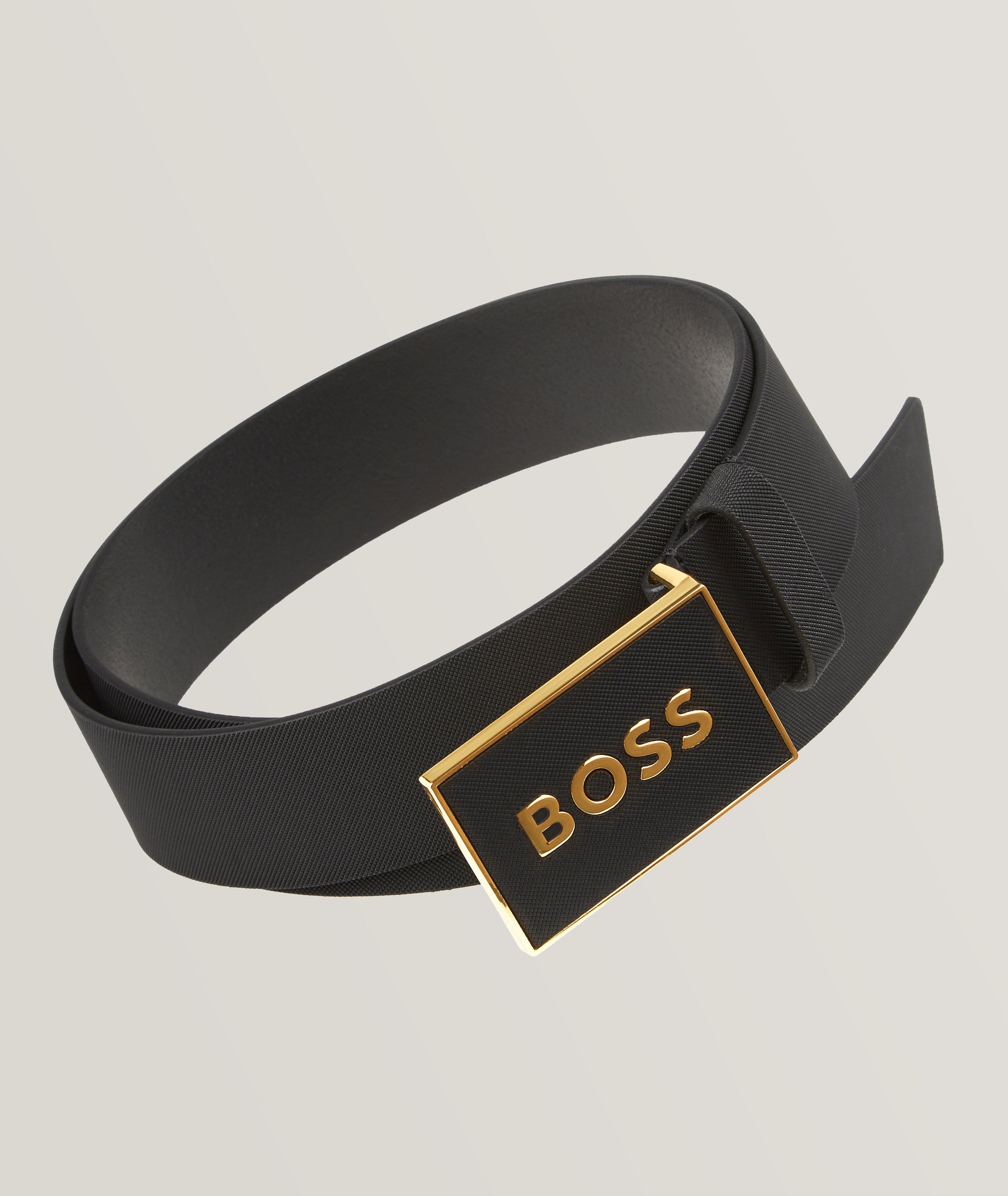 Icon Logo Textured Leather Belt image 0
