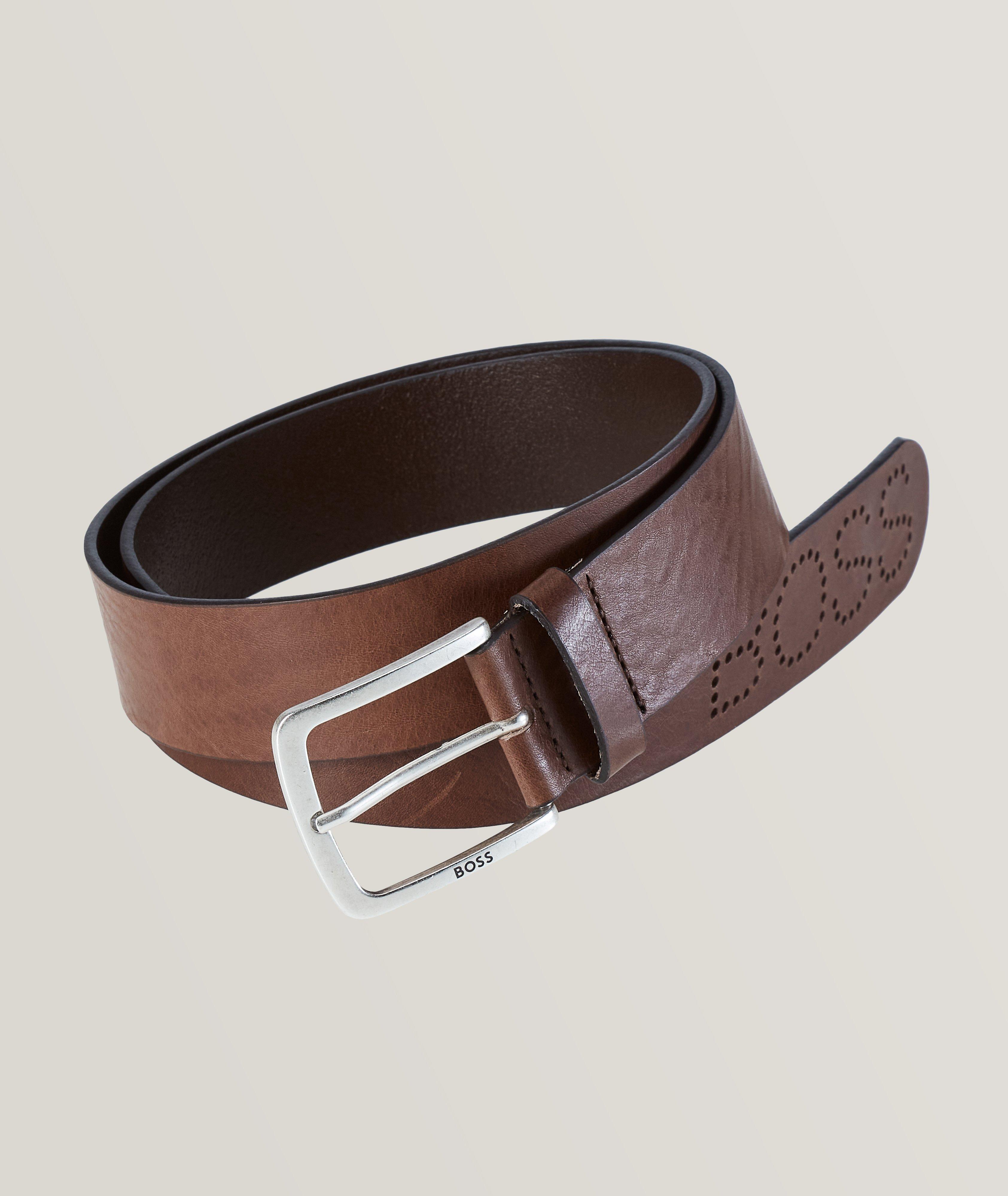 Embossed Logo Leather Pin Buckle Belt image 0