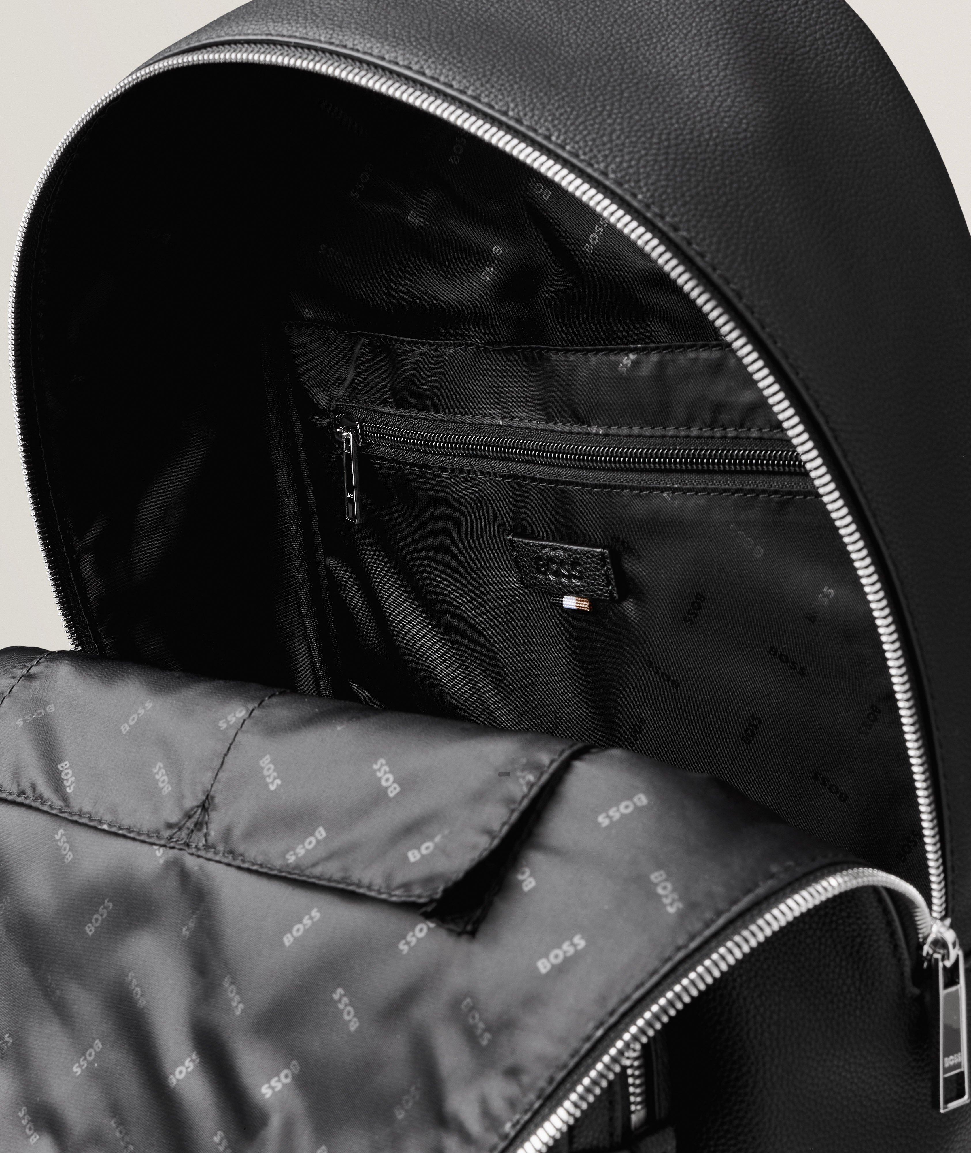 Ray Grained Leather Logo Embossed Backpack image 4