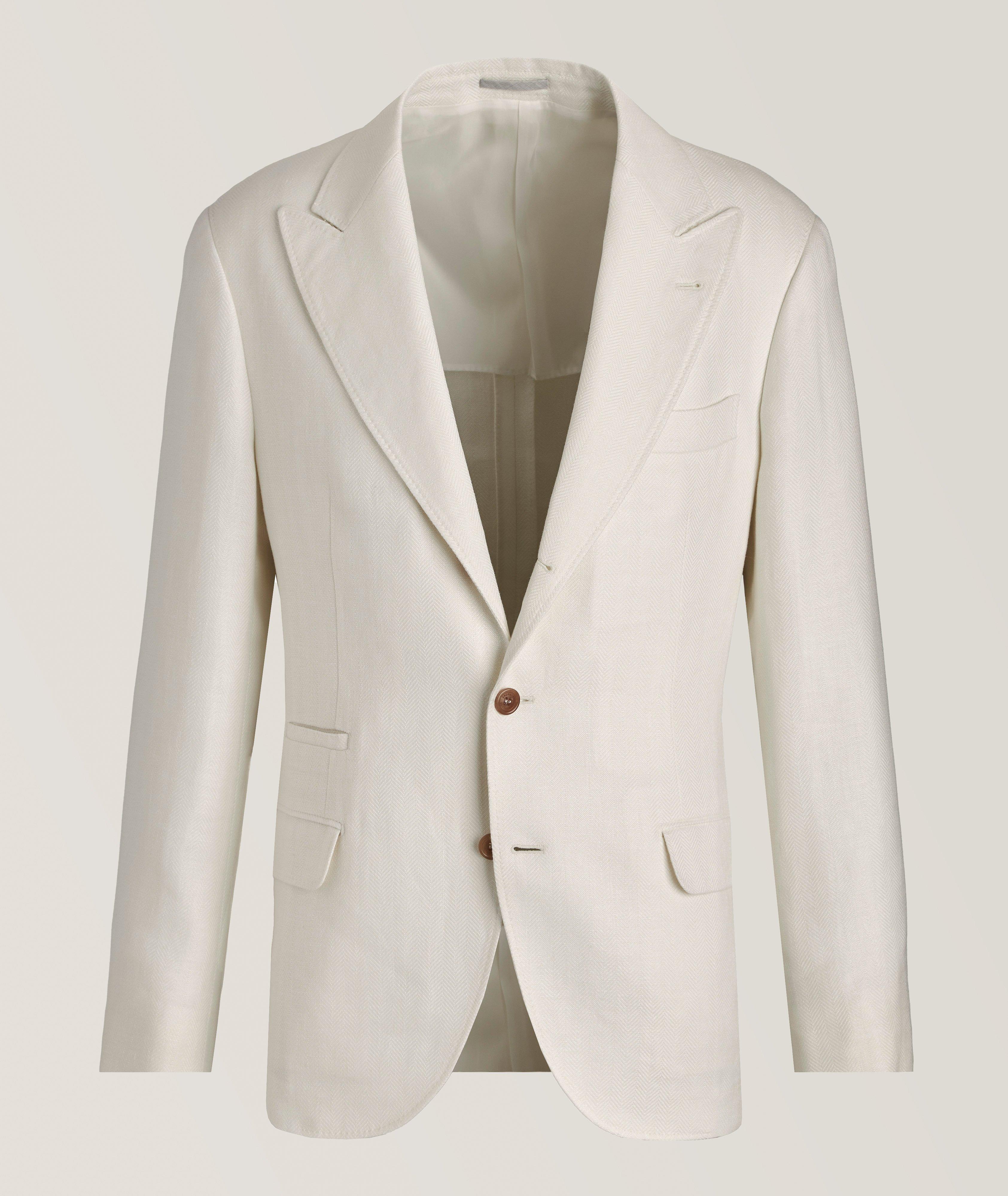 Linen-Wool-Silk Herringbone Unstructured Sports Jacket image 0