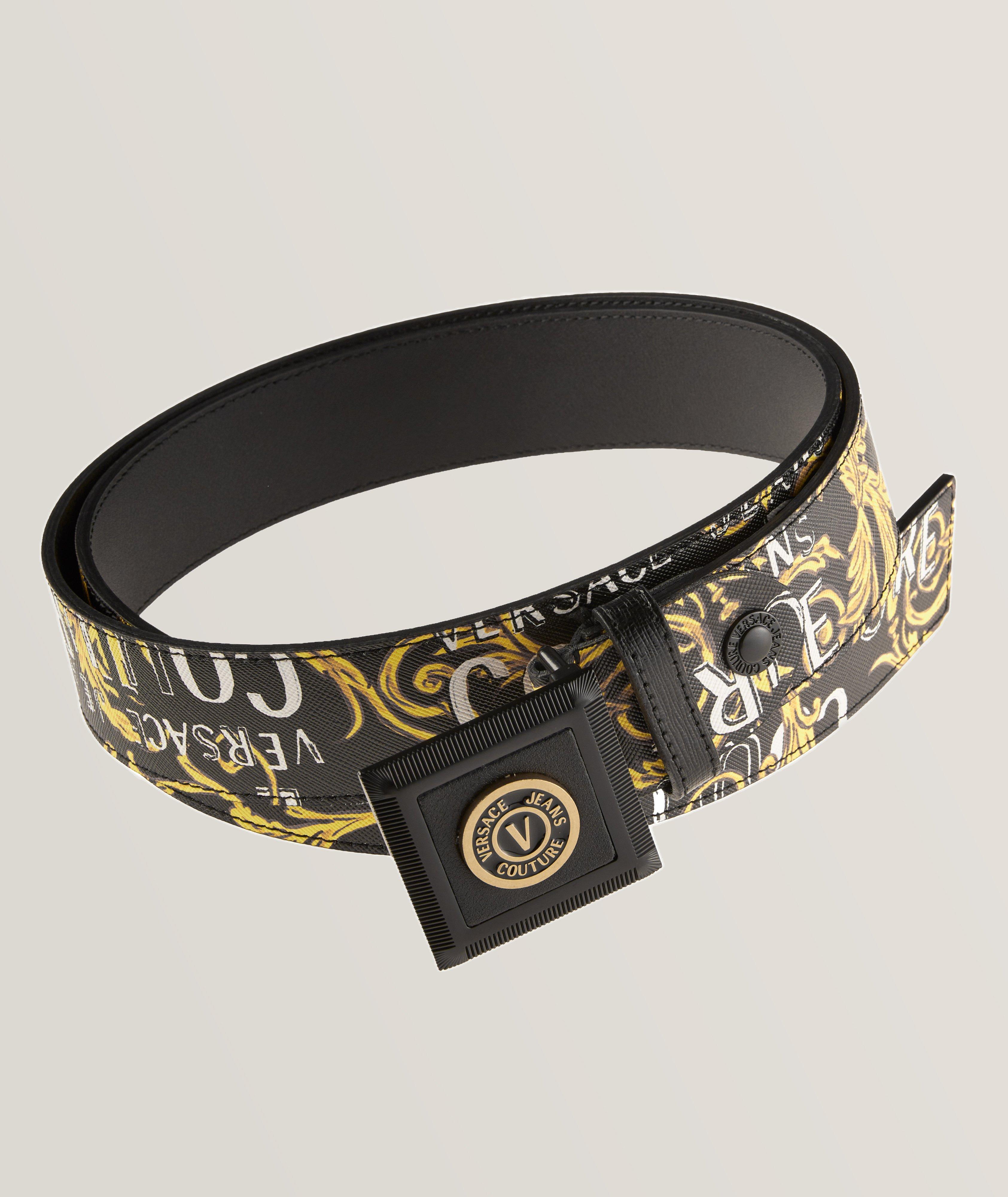 Versace Jeans Couture V-Emblem Baroque Logo Print Belt | Belts | Harry ...