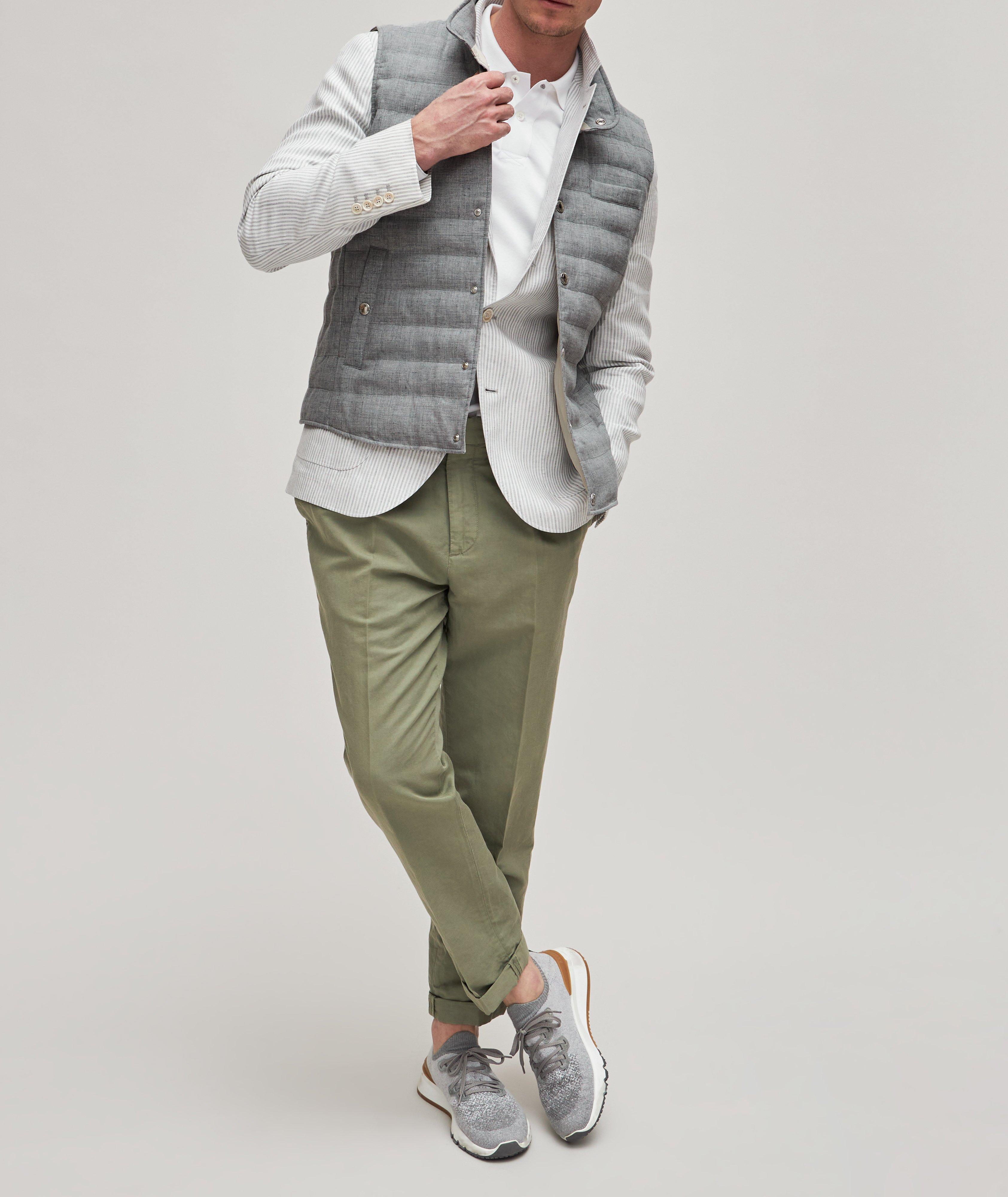 Brunello Cucinelli Crosshatch Linen-Wool Down Vest, Coats