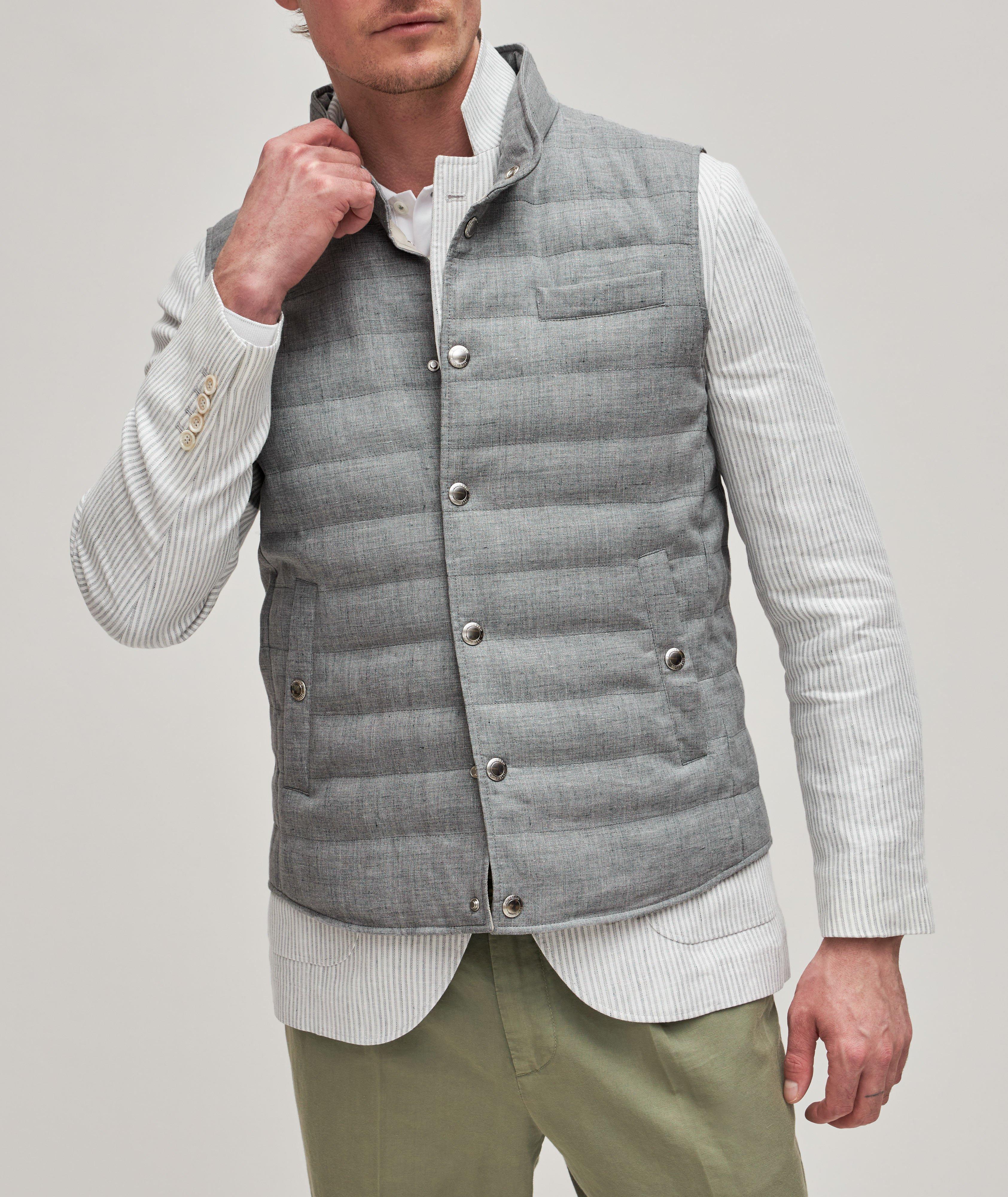 Veste en lin, en laine et en duvet à motif hachuré image 2