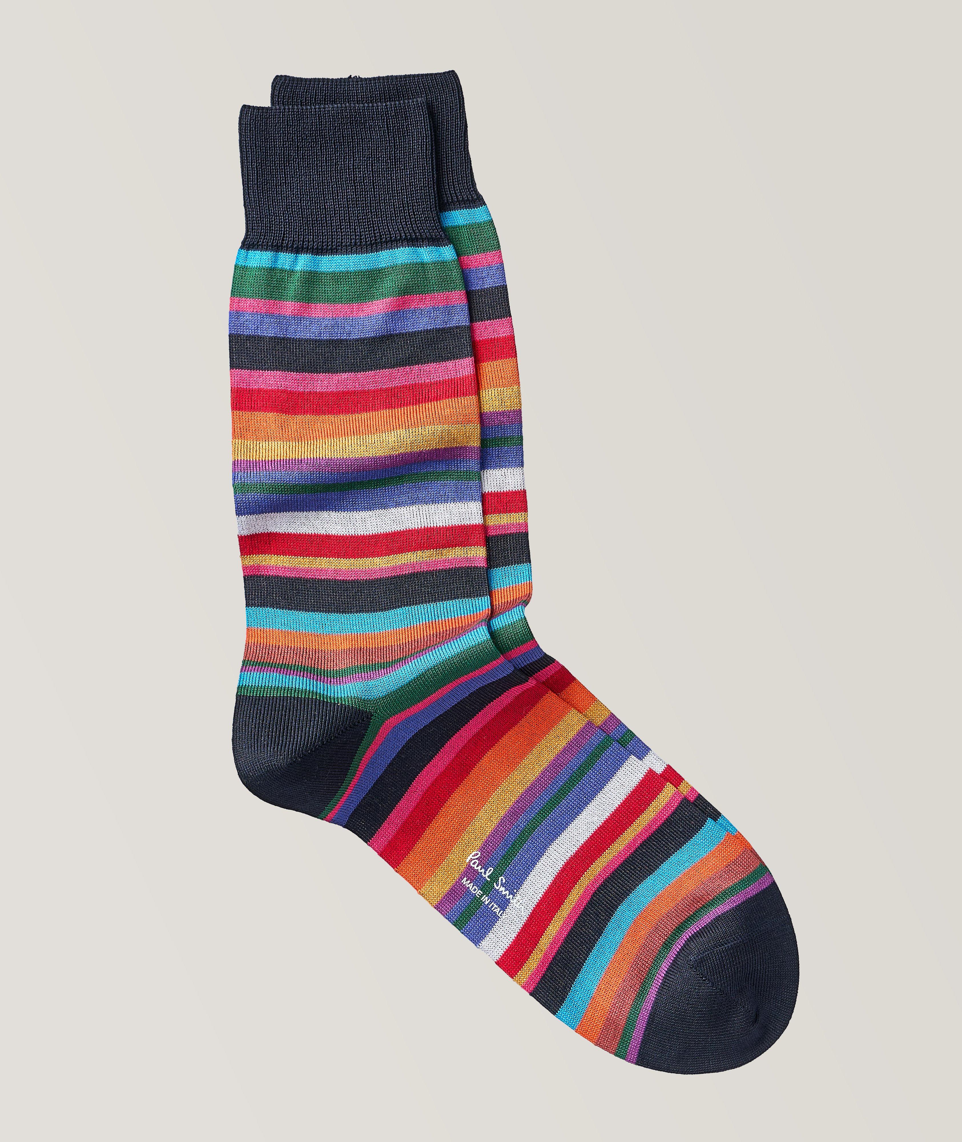 Multi-Colour Stripe Patterned Stretch-Cotton Socks image 0